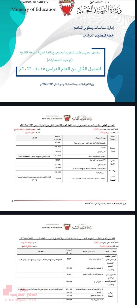 المحتوى العلمي المطلوب للتقويم التجميعي