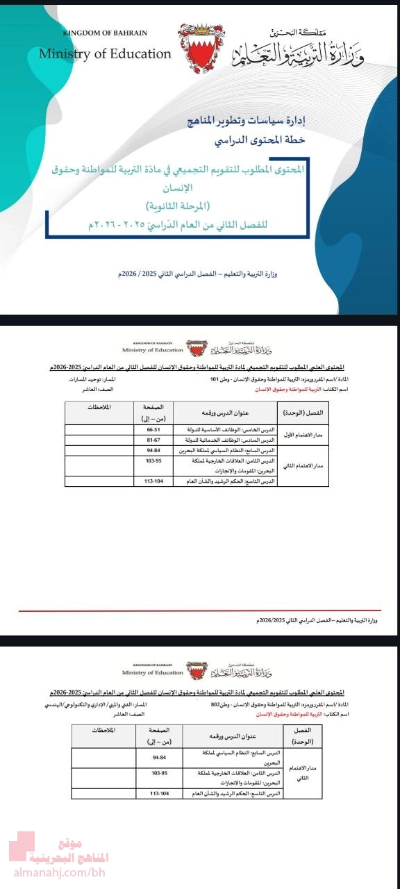 المحتوى المطلوب للتقويم التجميعي