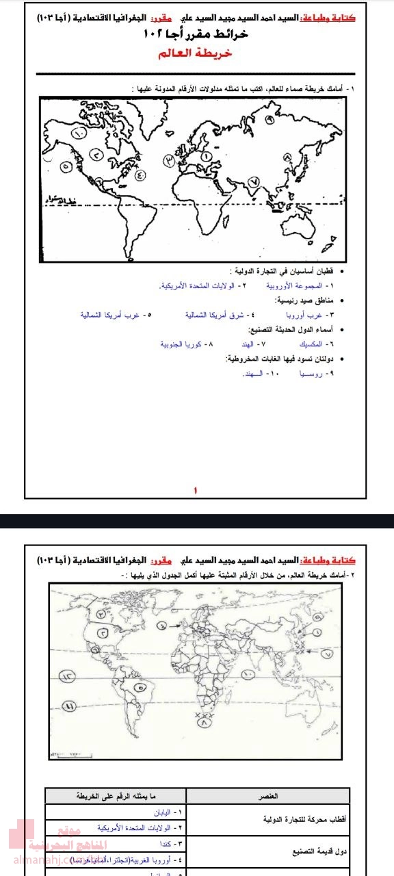 خرائط العالم المساعدة في مذاكرة (أجا 201/102)
