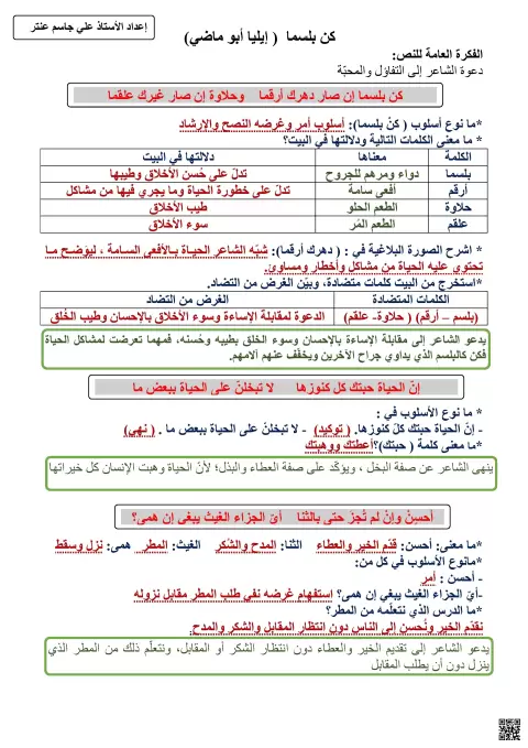 شرح وتحليل قصيدة كن بلسما لإيليا أبو ماضي