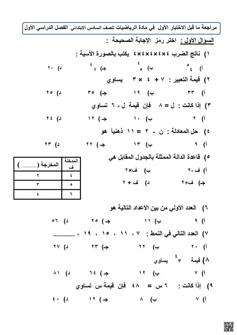 مراجعة ما قبل الاختبار الأول