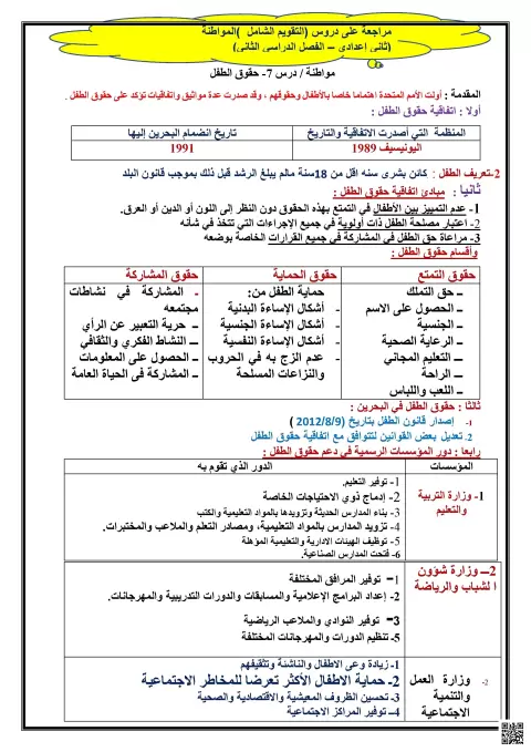 مراجعة دروس التقويم الشامل في المواطنة