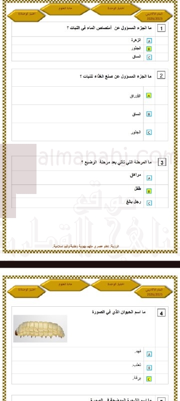 اختبار الوحدة السادسة (مع الإجابة)