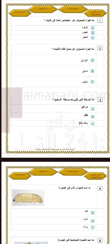 اختبار الوحدة السادسة