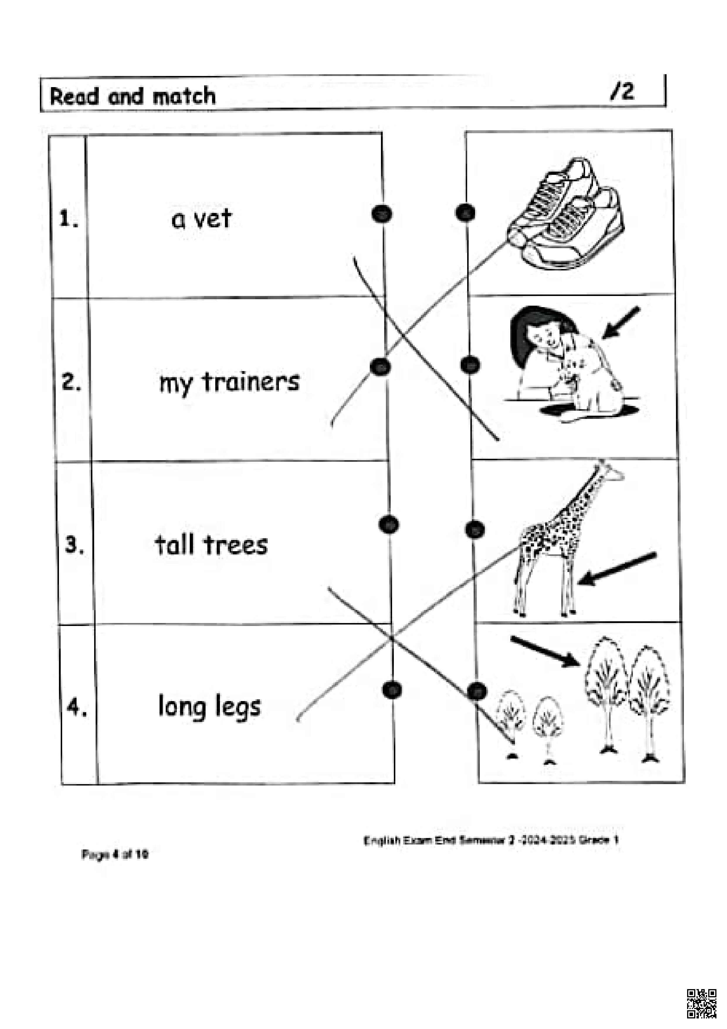 الاختبار النهائي نهاية الفصل مع الإجابة النموذجية - لغة انجليزية - الصف المستوى الأول - الفصل الفصل الثاني