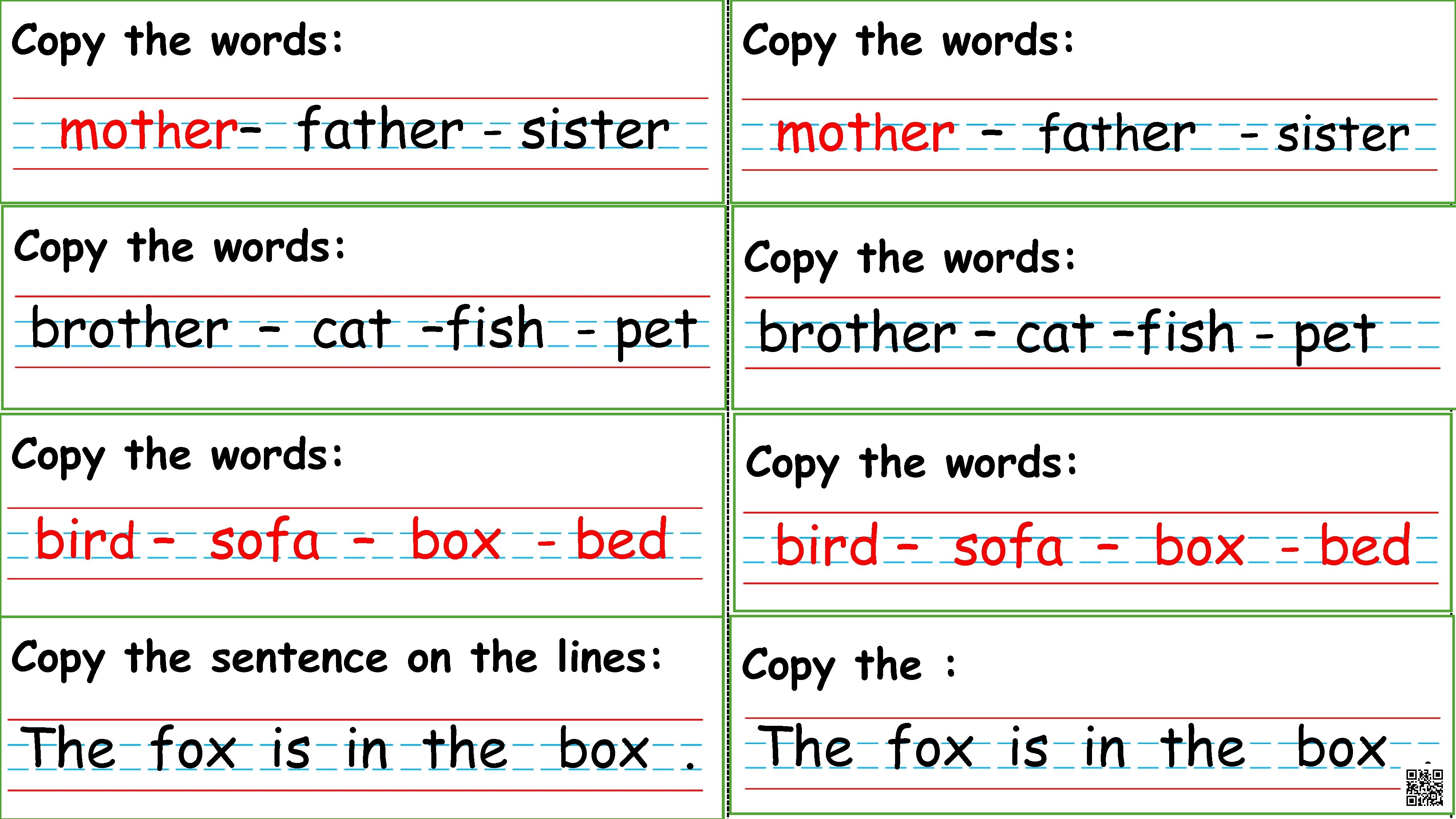 ورقة عمل في كتابة مفردات العائلة والحيوانات الأليفة وغرف المنزل - لغة انجليزية - الصف الصف الأول - الفصل الفصل الثاني