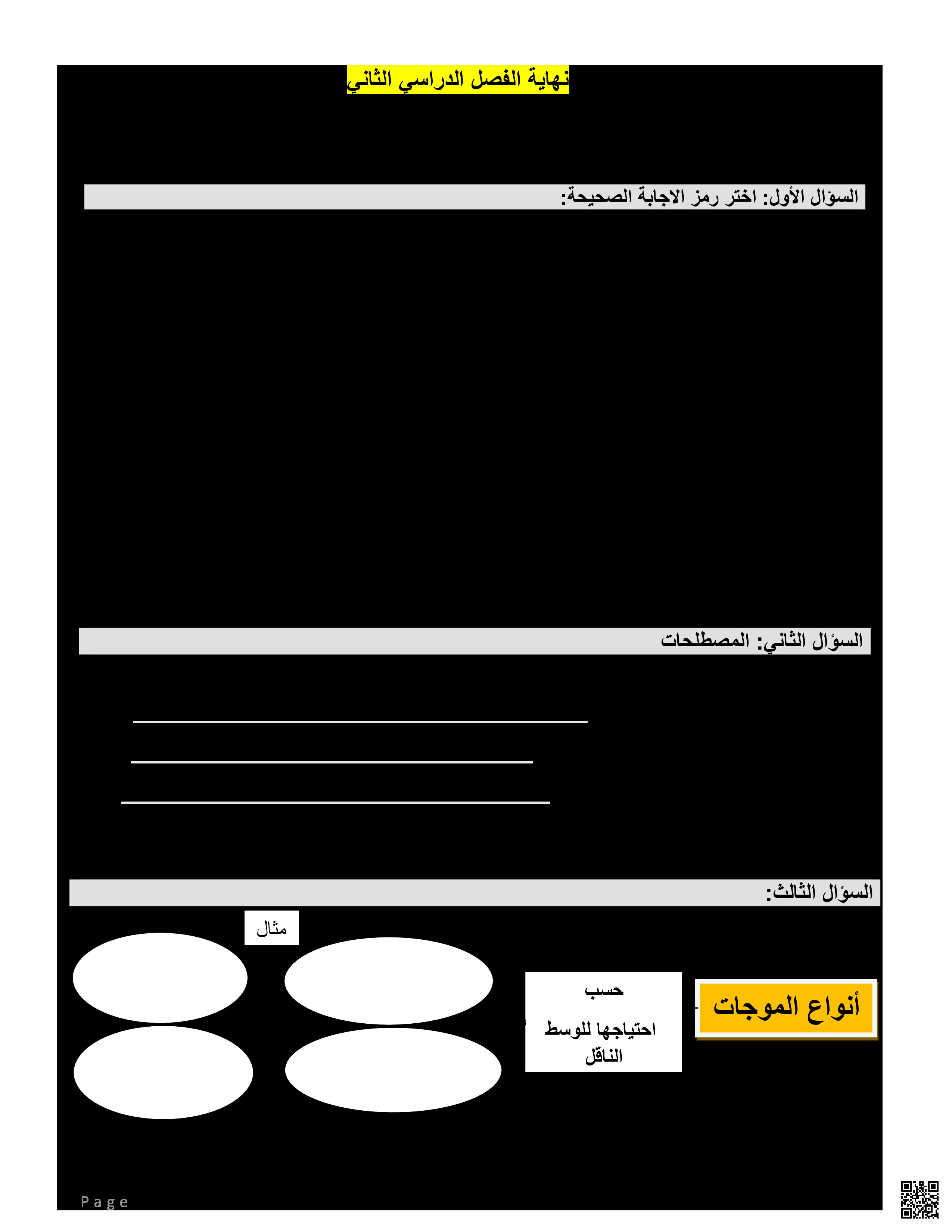 أوراق عمل نهاية الفصل في الموجات والفيزياء الكهربائية والمغناطيسية والانعكاس والموصلات الكهربائية - فيزياء - الصف المستوى العاشر - الفصل الفصل الثاني
