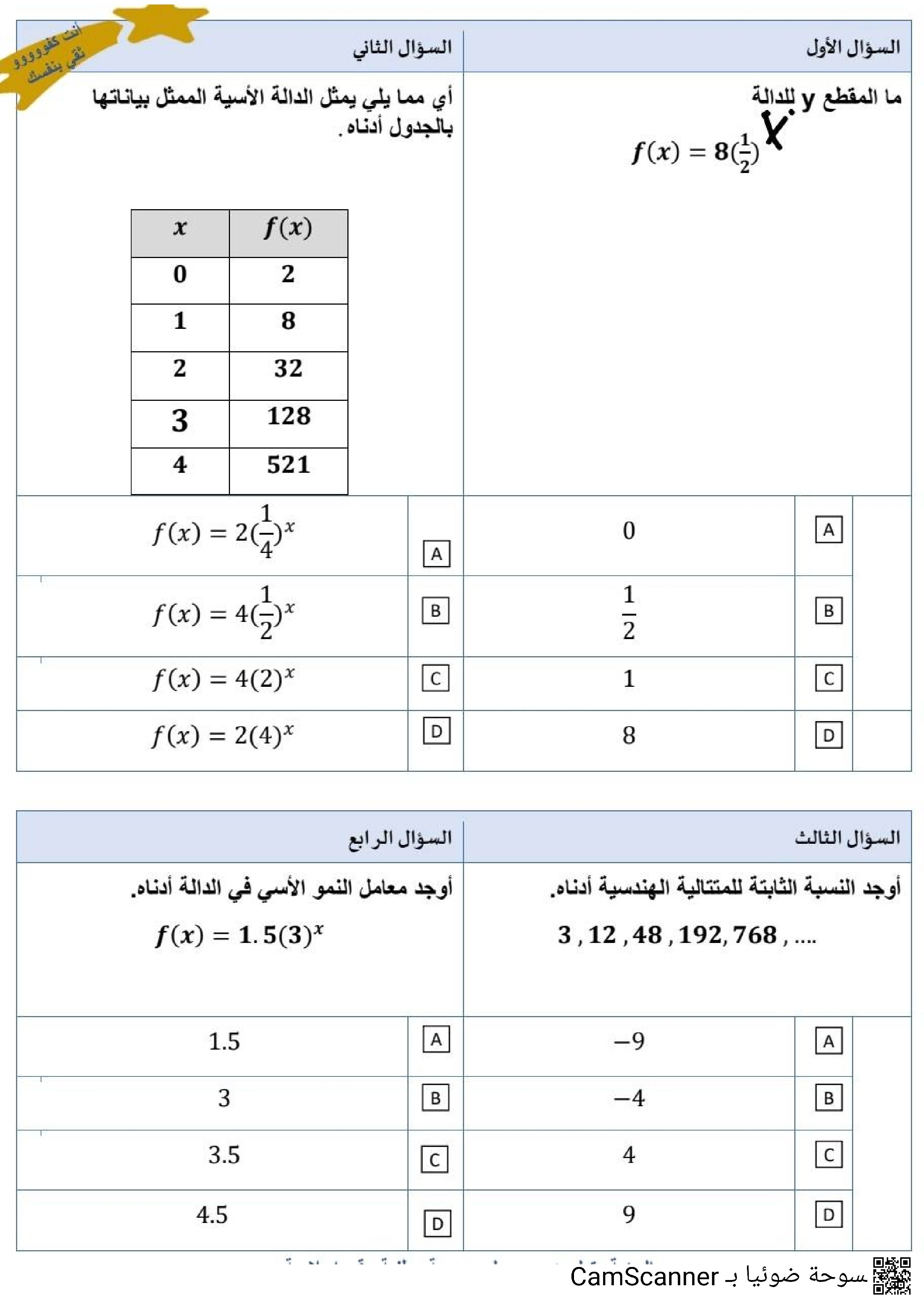 أوراق عمل اثرائية نهاية الفصل غير مجابة - رياضيات - الصف الصف الحادي عشر الأدبي - الفصل الفصل الأول