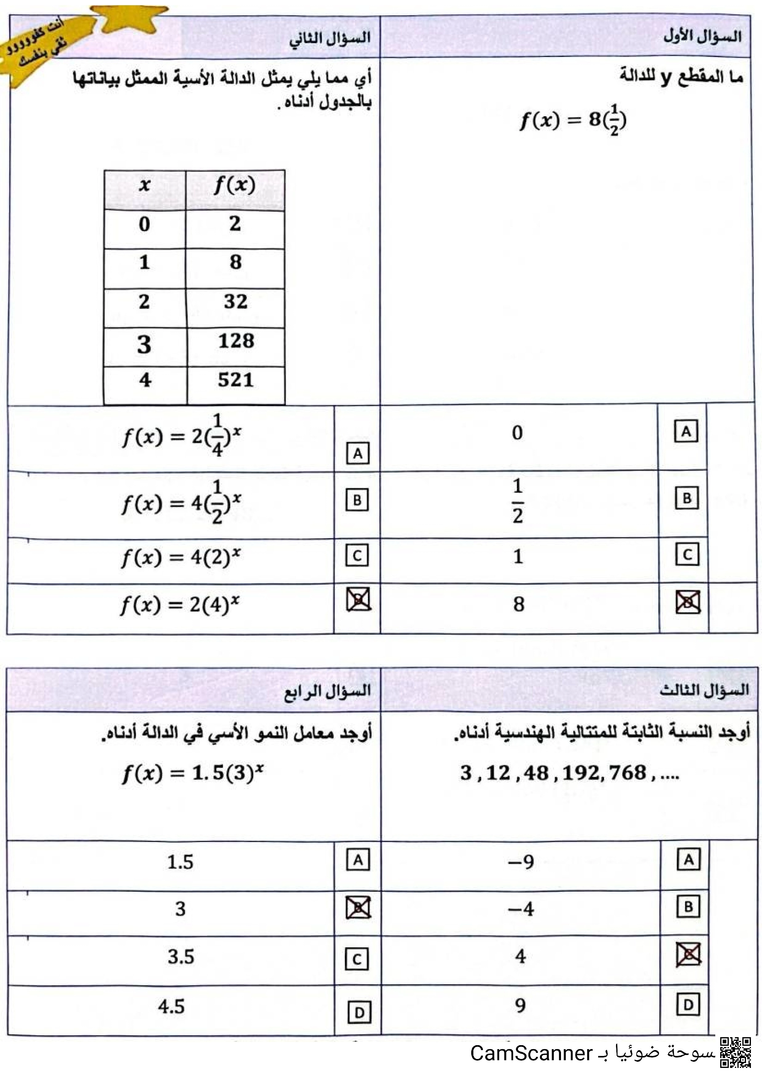 أوراق عمل اثرائية نهاية الفصل مع الإجابة النموذجية - رياضيات - الصف الصف الحادي عشر الأدبي - الفصل الفصل الأول