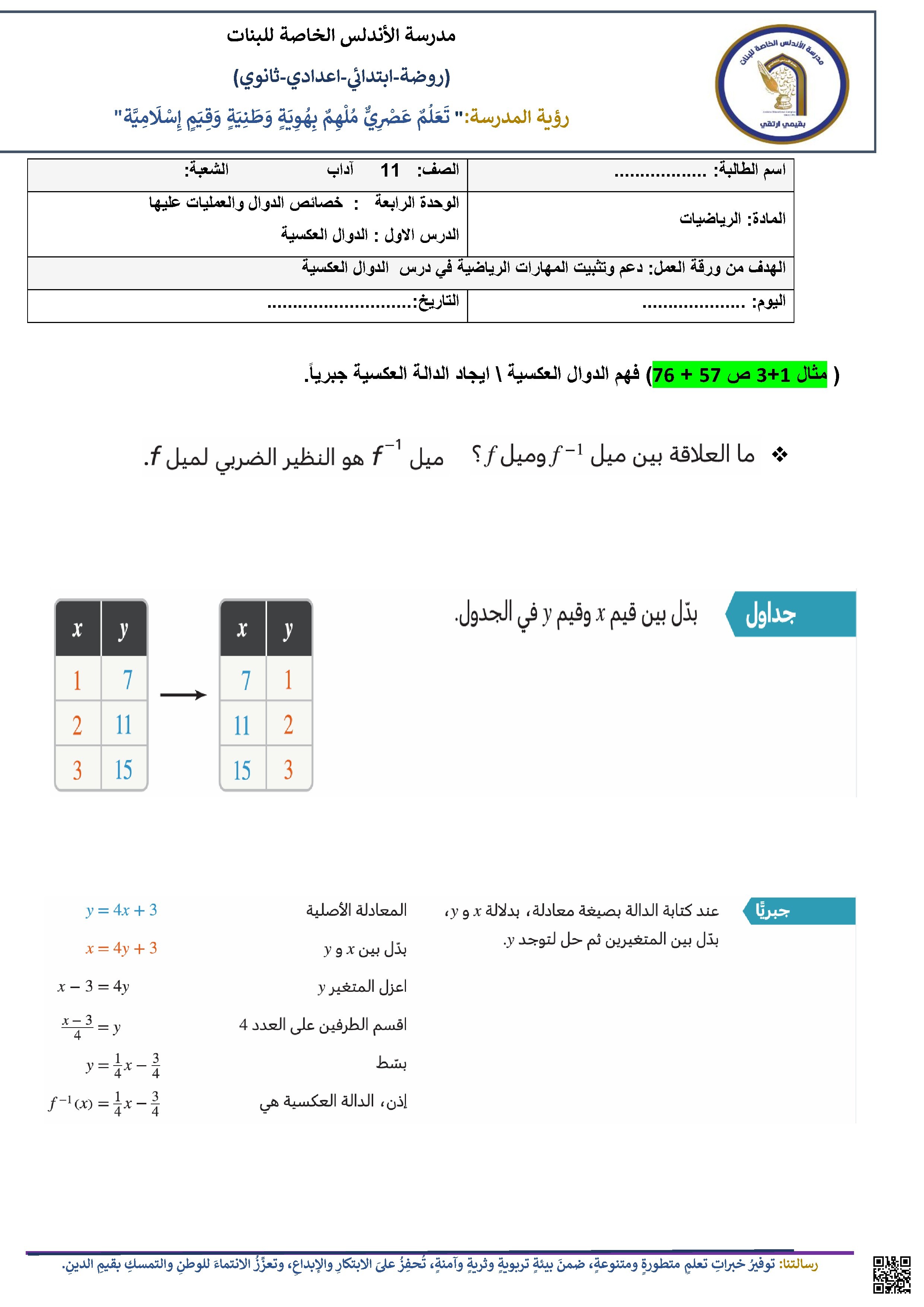 خصائص الدوال والعمليات عليها