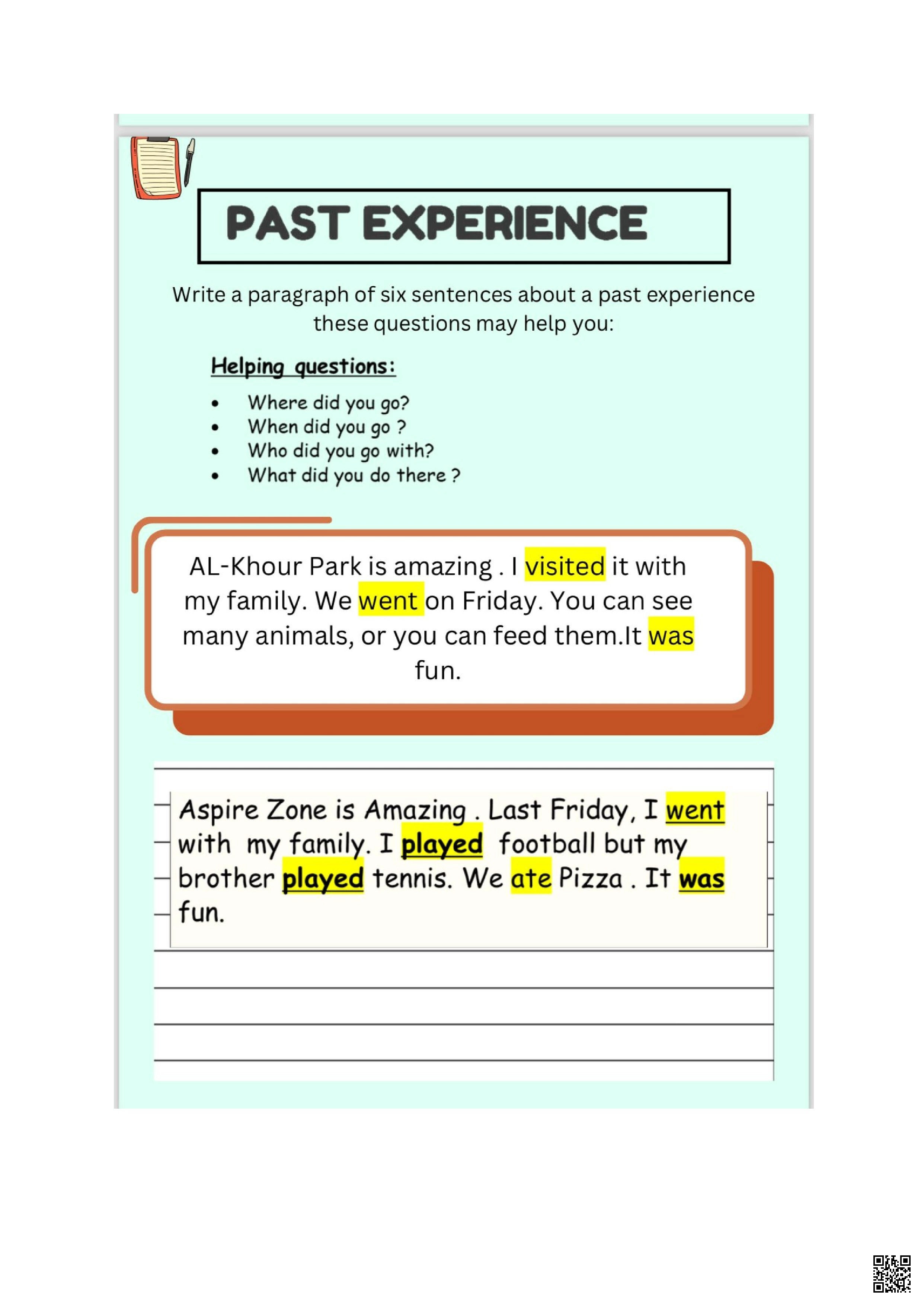 نماذج مواضيع الكتابة المطلوبة لاختبار نهاية الفصل - لغة انجليزية - الصف الصف الرابع - الفصل الفصل الأول