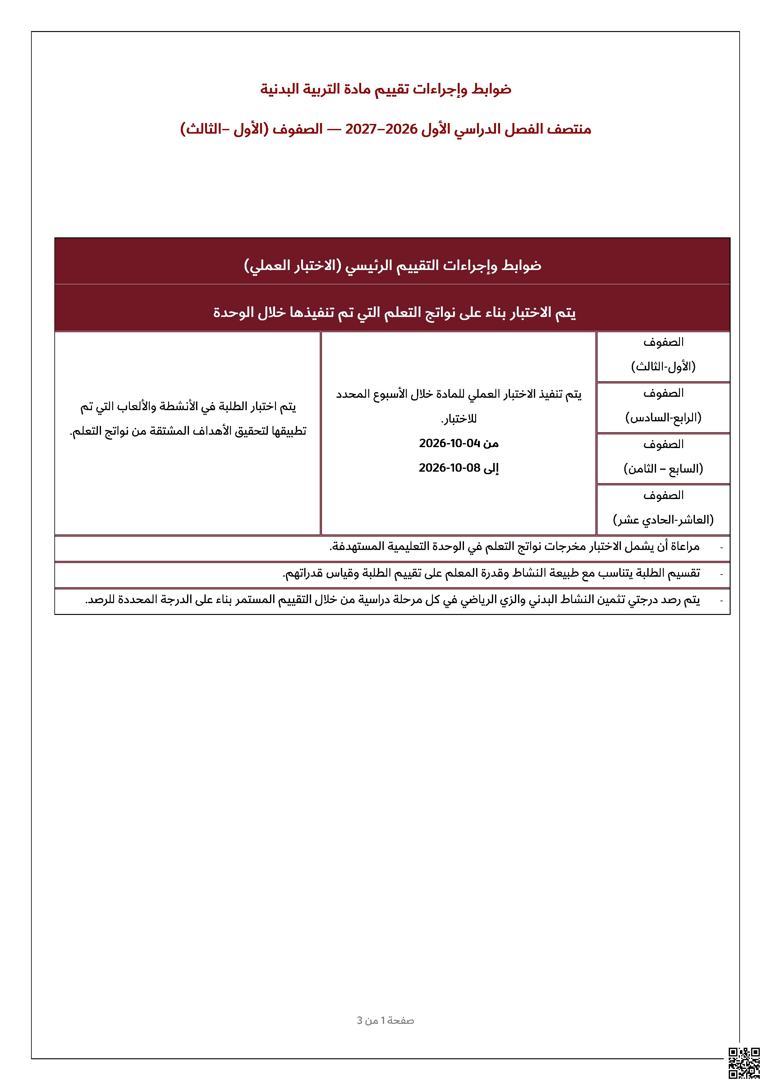 ضوابط وإجراءات تقييم اختبار منتصف الفصل الأول