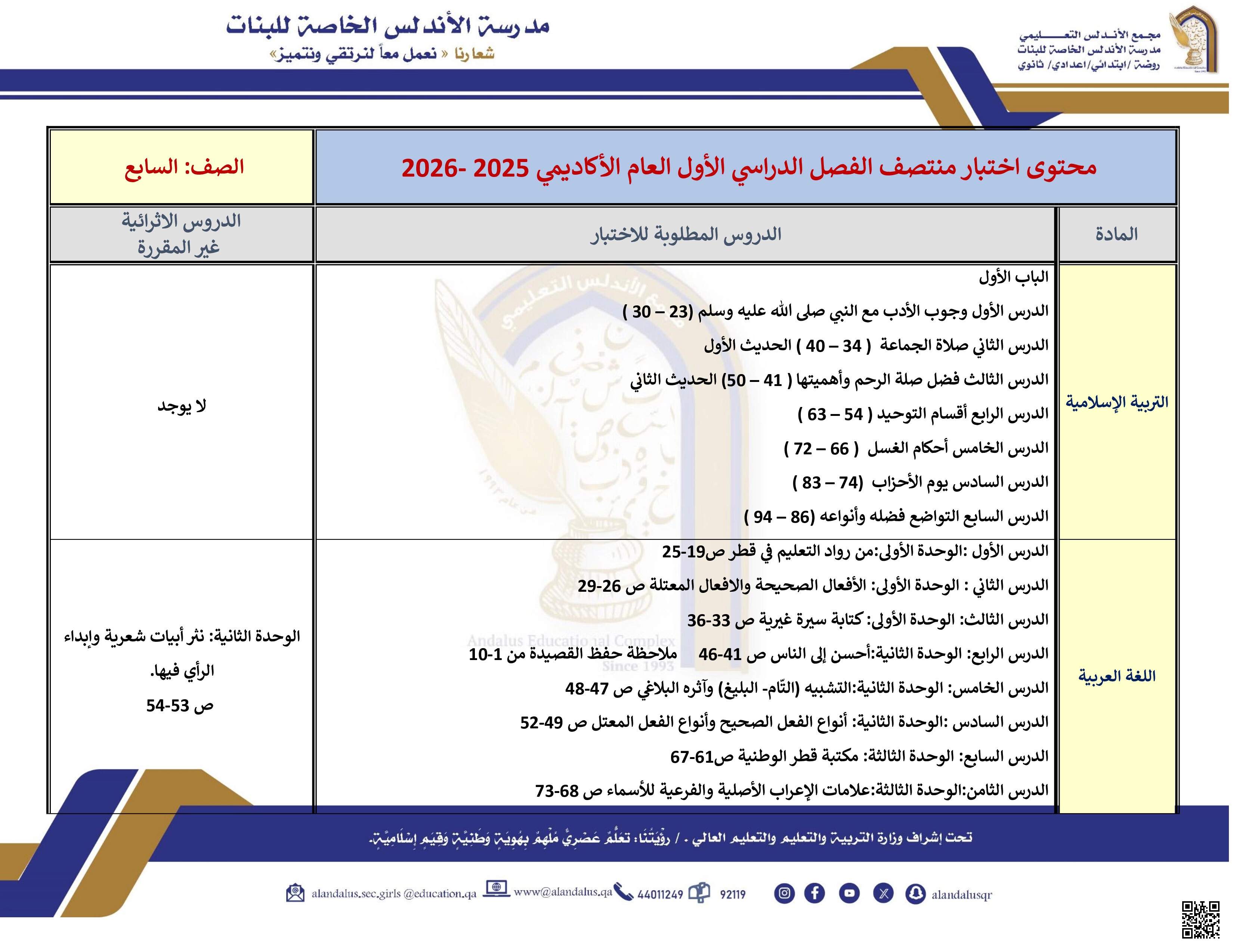 محتوى اختبار منتصف الفصل - الامتحانات - الصف المستوى السابع - الفصل الفصل الأول