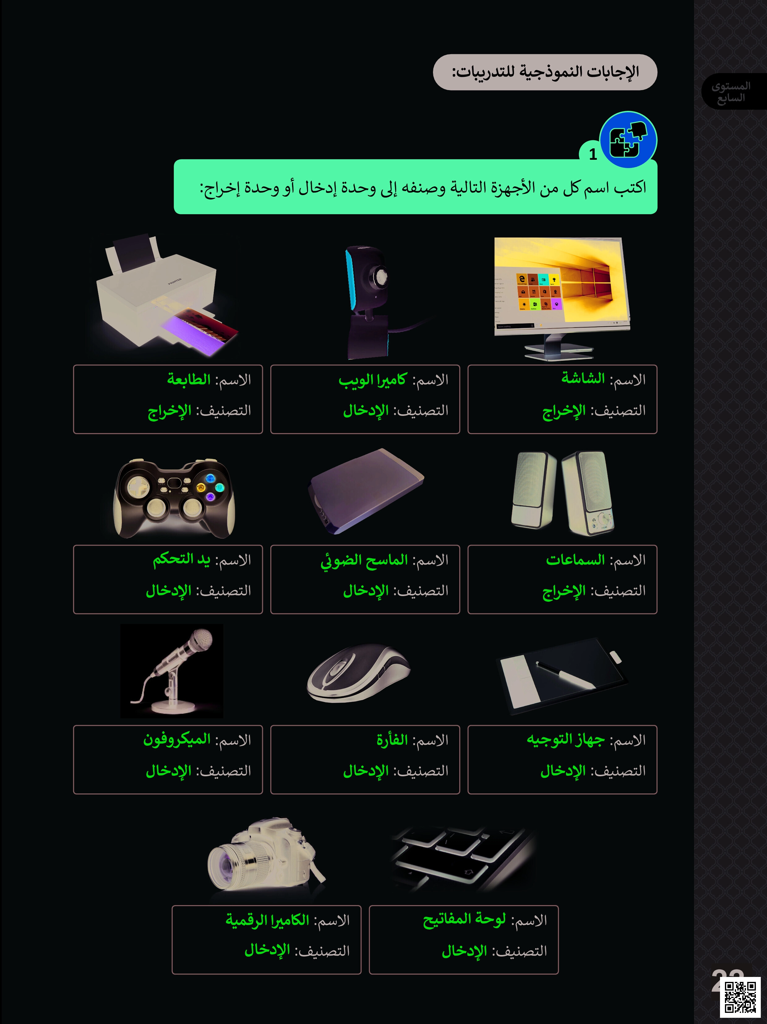 حل تدريبات الكتاب المدرسي منتصف الفصل - علوم الحاسب - الصف المستوى السابع - الفصل الفصل الأول