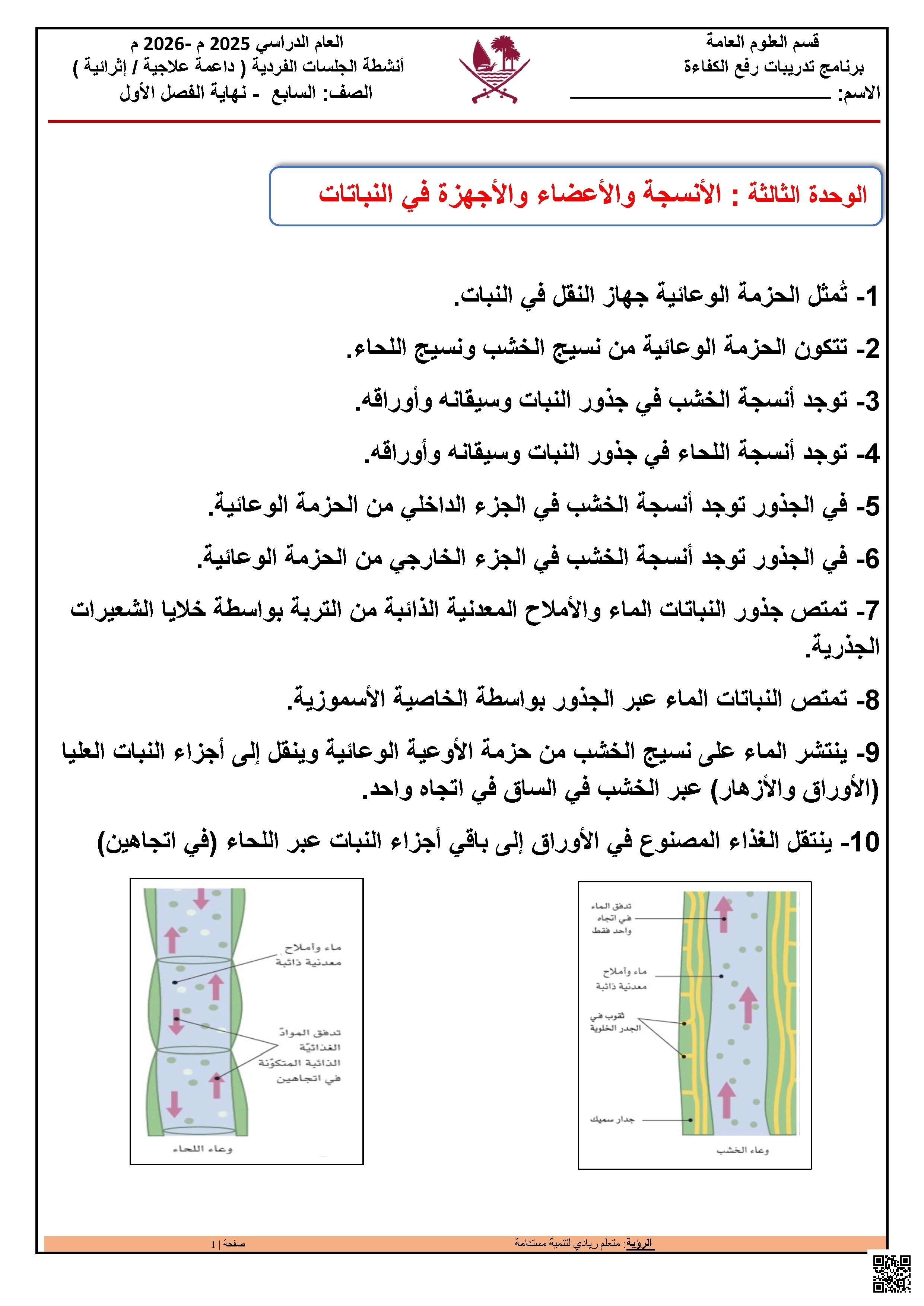 أوراق عمل مدرسة صلاح الدين الأيوبي نهاية الفصل مع الإجابة النموذجية - علوم - الصف الصف السابع - الفصل الفصل الأول