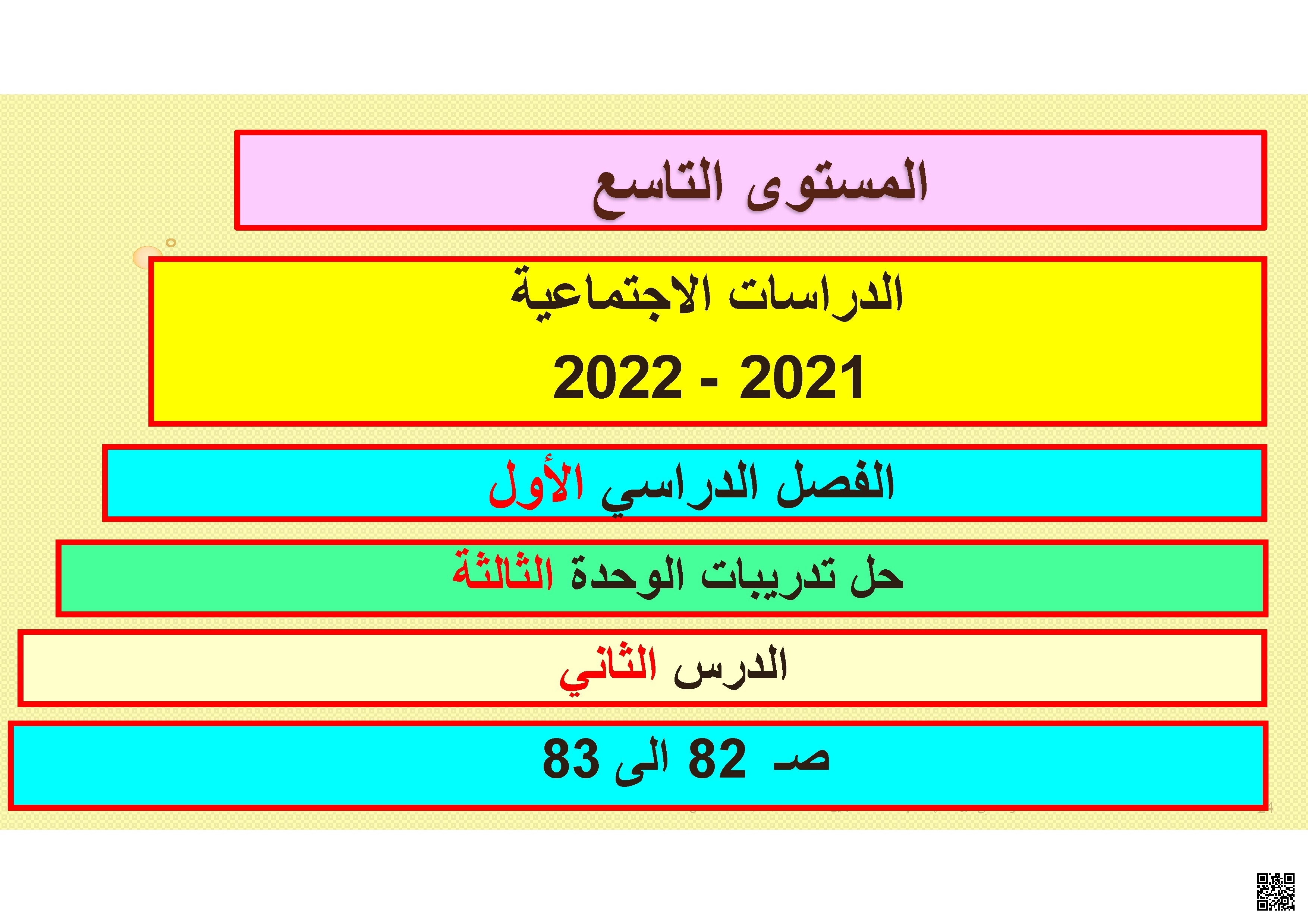 حل تدريبات الكتاب المدرسي نهاية الفصل - اجتماعيات - الصف الصف التاسع - الفصل الفصل الأول