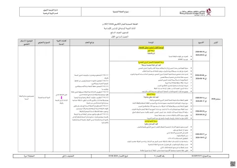 الخطة الفصلية للعام الأكاديمي 2026-2027