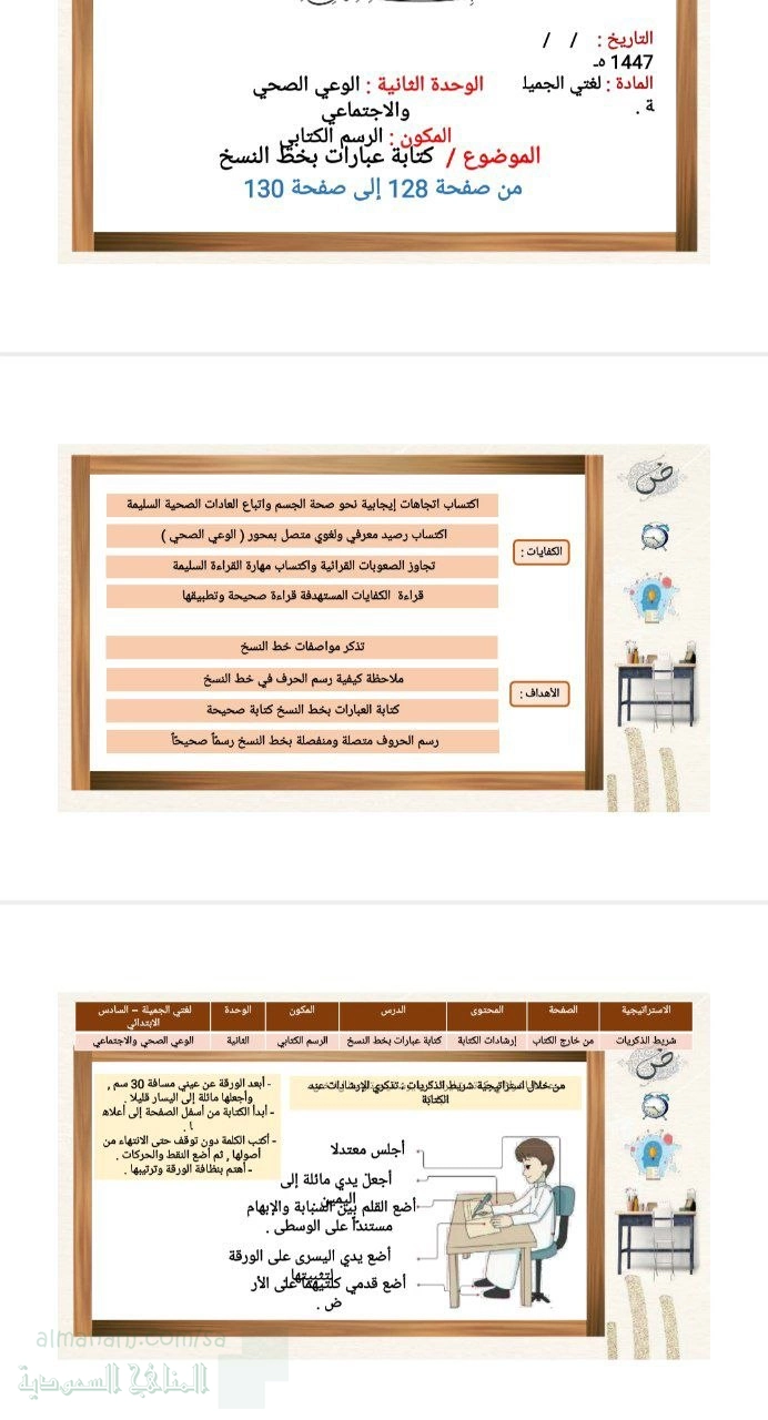 الوحدة الثانية الوعي الصحي والاجتماعي الرسم الكتابي كتابة عبارات بخط النسخ