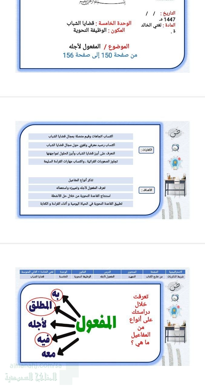 الوحدة الخامسة قضايا الشباب الوظيفة النحوية المفعول لأجله