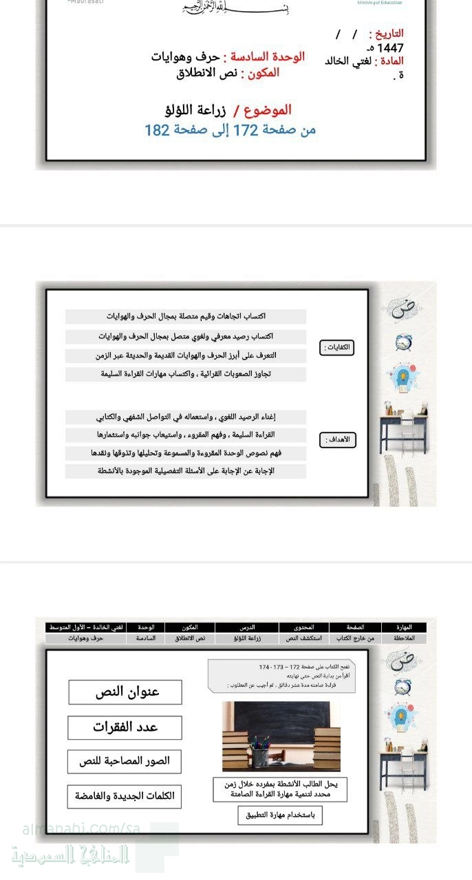الوحدة السادسة حرف وهوايات نص الانطلاق زراعة اللؤلؤ من ص172 إلى 182