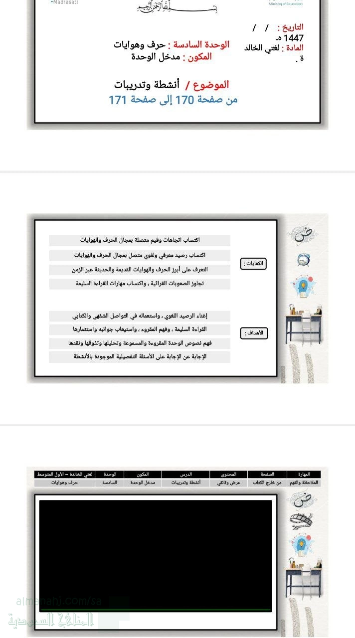 الوحدة السادسة حرف وهوايات مدخل الوحدة أنشطة وتدريبات من ص170 إلى 171