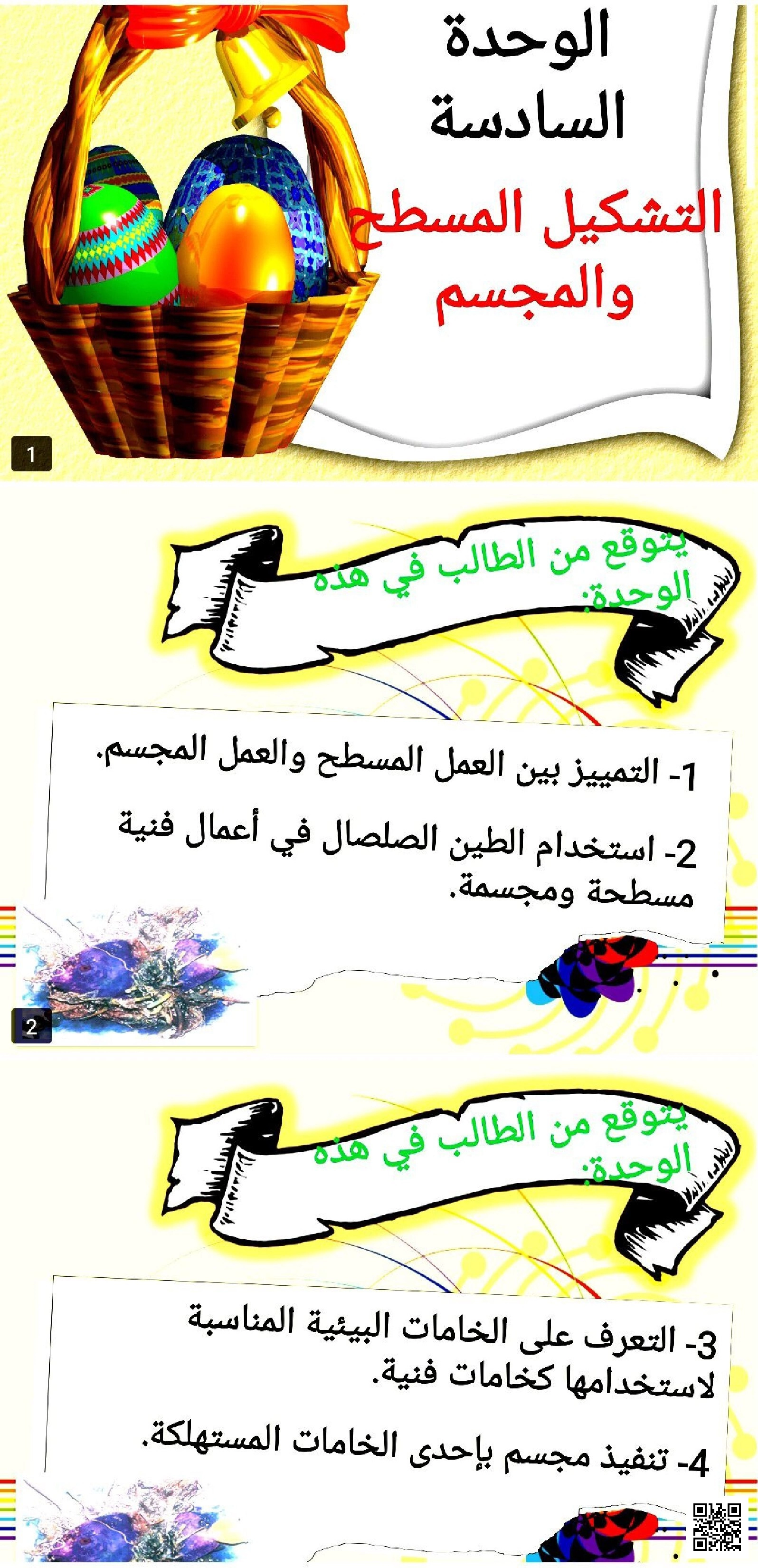 عرض بوربوينت الوحدة السادسة التشكيل المسطح والمجسم درس من بلادي - التربية الفنية - الصف الصف الأول - الفصل الفصل الثاني