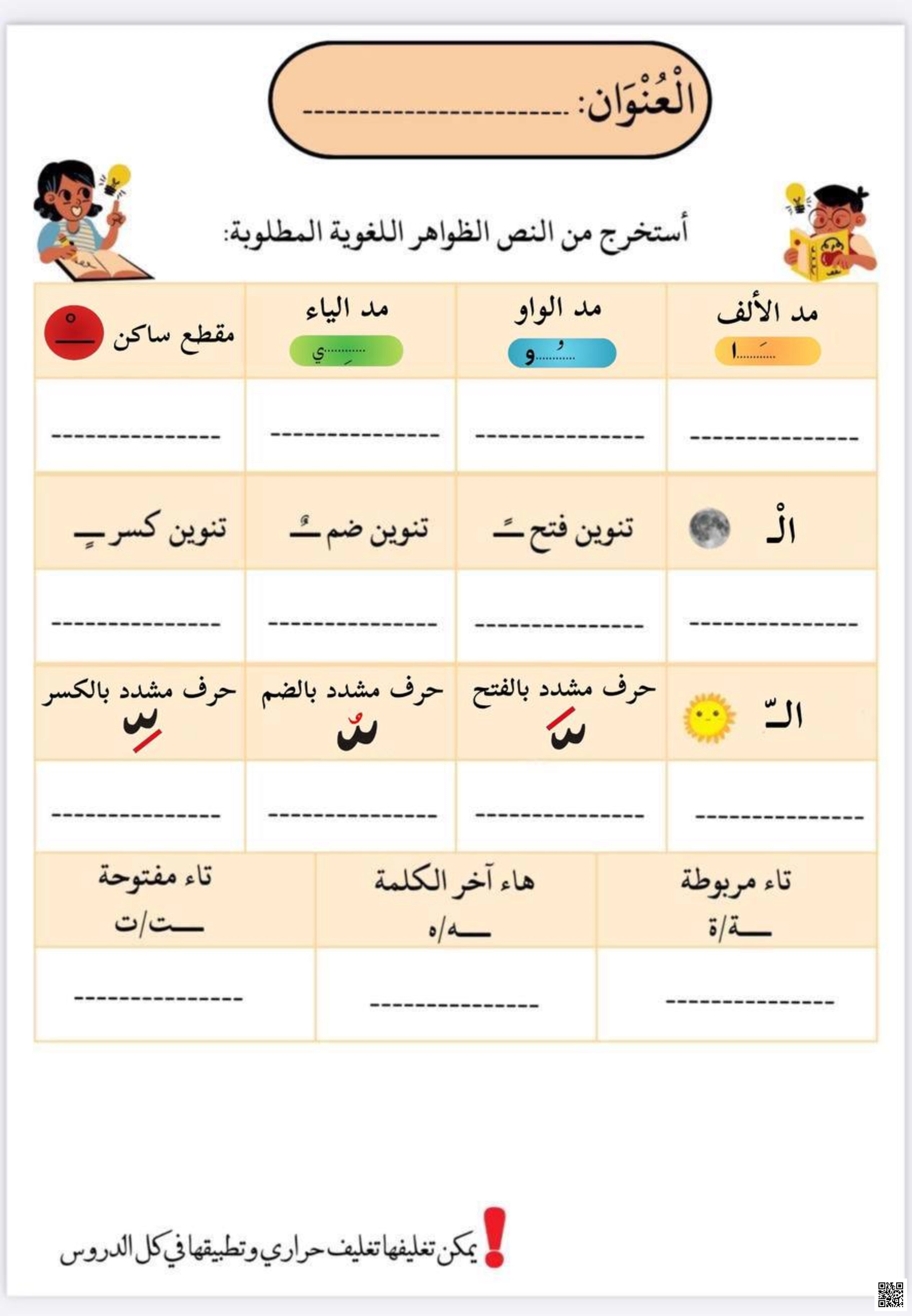 ورقة عمل تدريبية على درس استخراج الظواهر اللغوية - لغة عربية - الصف الصف الأول - الفصل الفصل الثاني