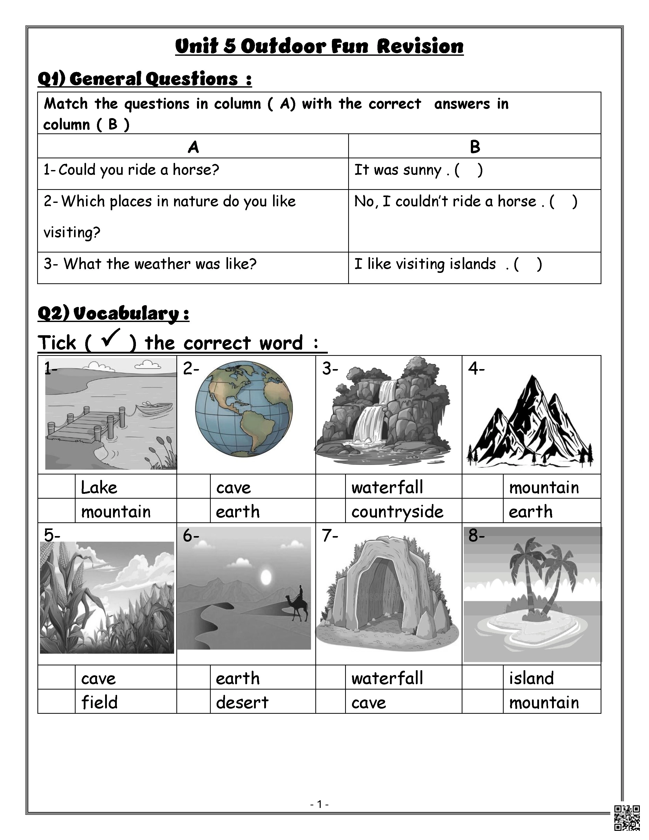أوراق عمل مراجعة شاملة لمنهج Top Goal 1 - لغة انجليزية - الصف الصف الأول - الفصل الفصل الثاني
