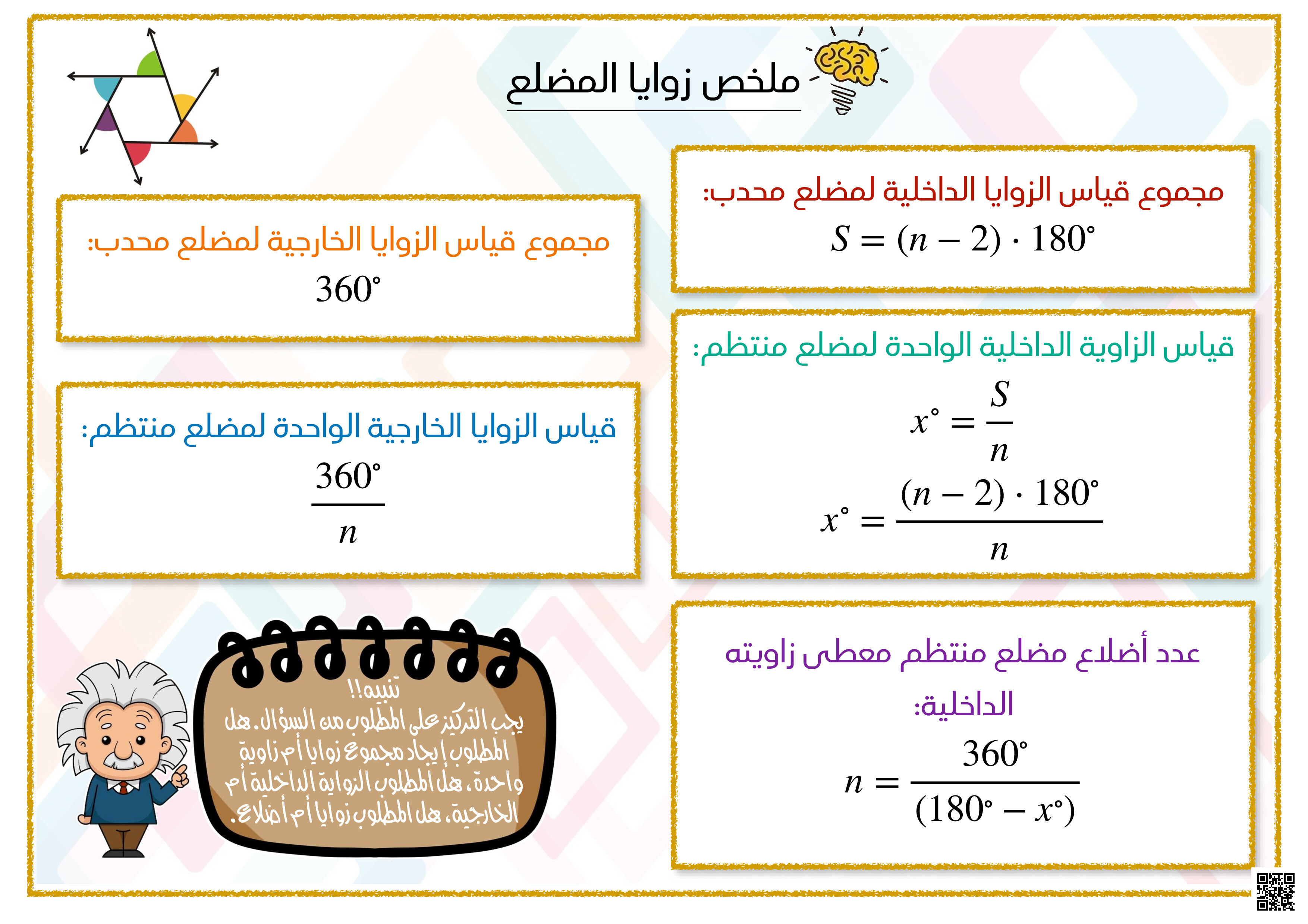 ملخص درس زوايا المضلع - رياضيات - الصف الصف الأول الثانوي - الفصل الفصل الثالث