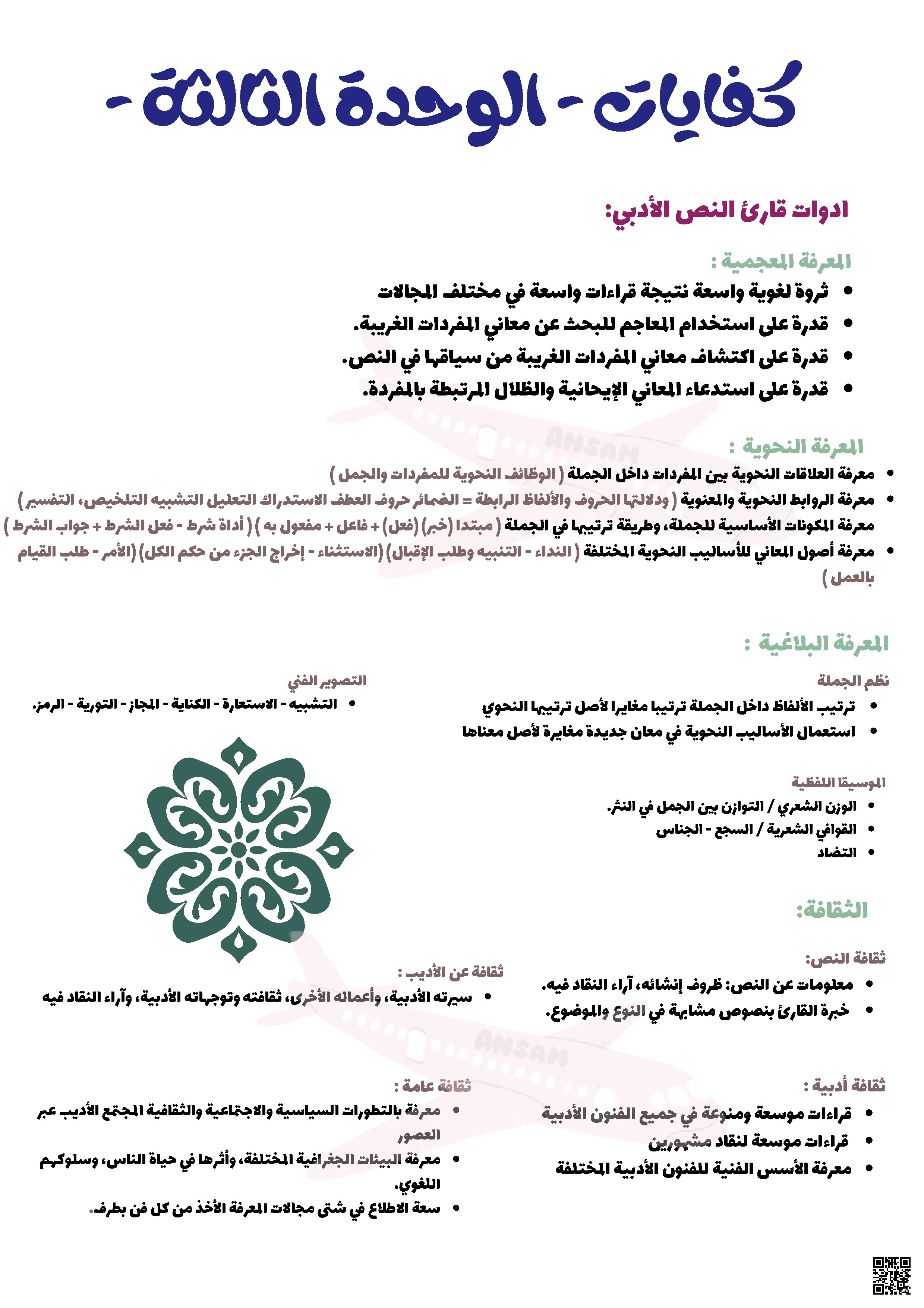 ملخص خطوات قراءة النص الأدبي وتحليله - لغة عربية - الصف الصف الأول الثانوي - الفصل الفصل الثاني