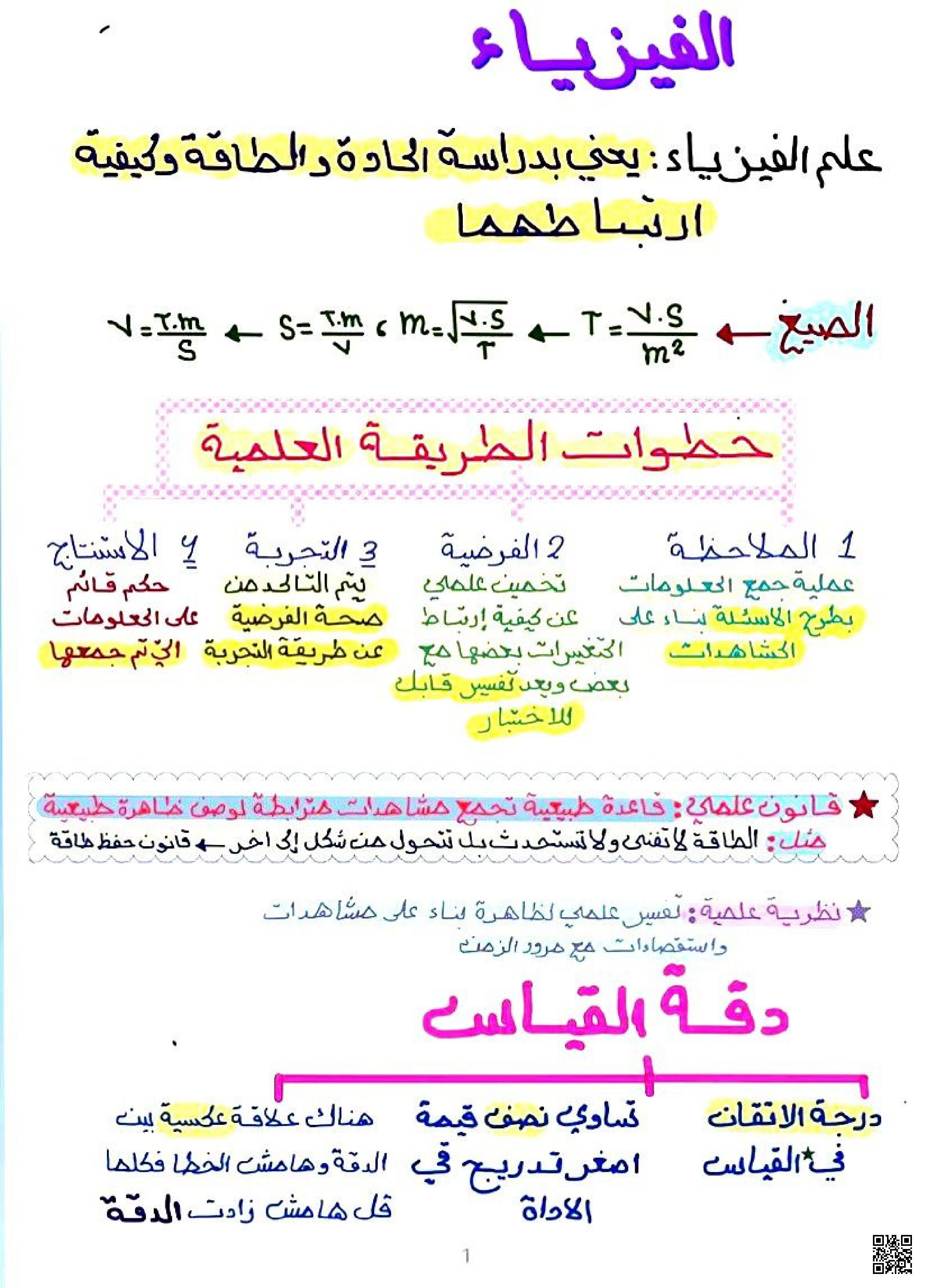 علم الفيزياء تعريفه دقة القياس بخط اليد - فيزياء - الصف الصف الأول الثانوي - الفصل الفصل الثاني
