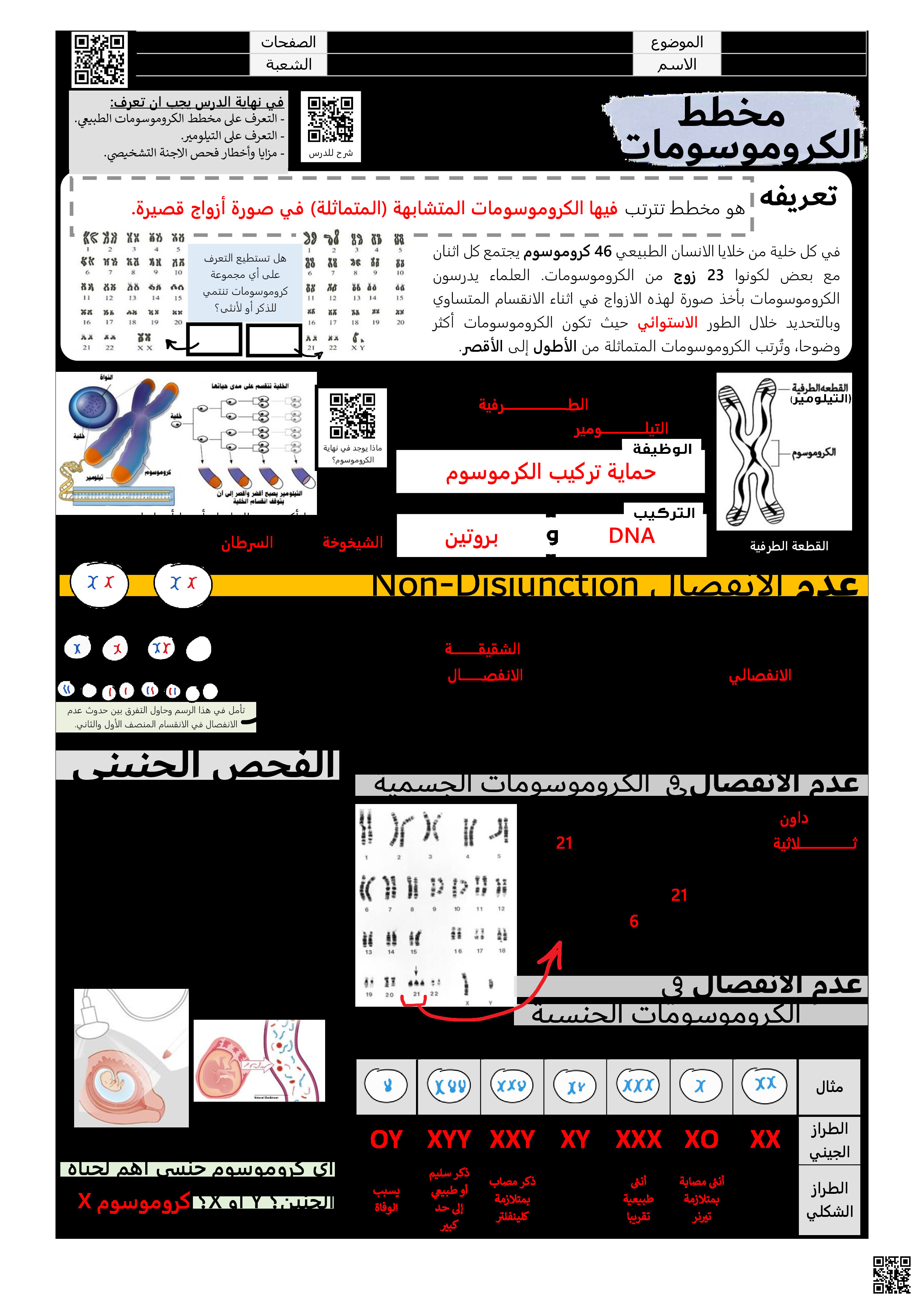 ملزمة أحياء الكروموسات - علوم - الصف الصف الثاني الثانوي - الفصل الفصل الثالث