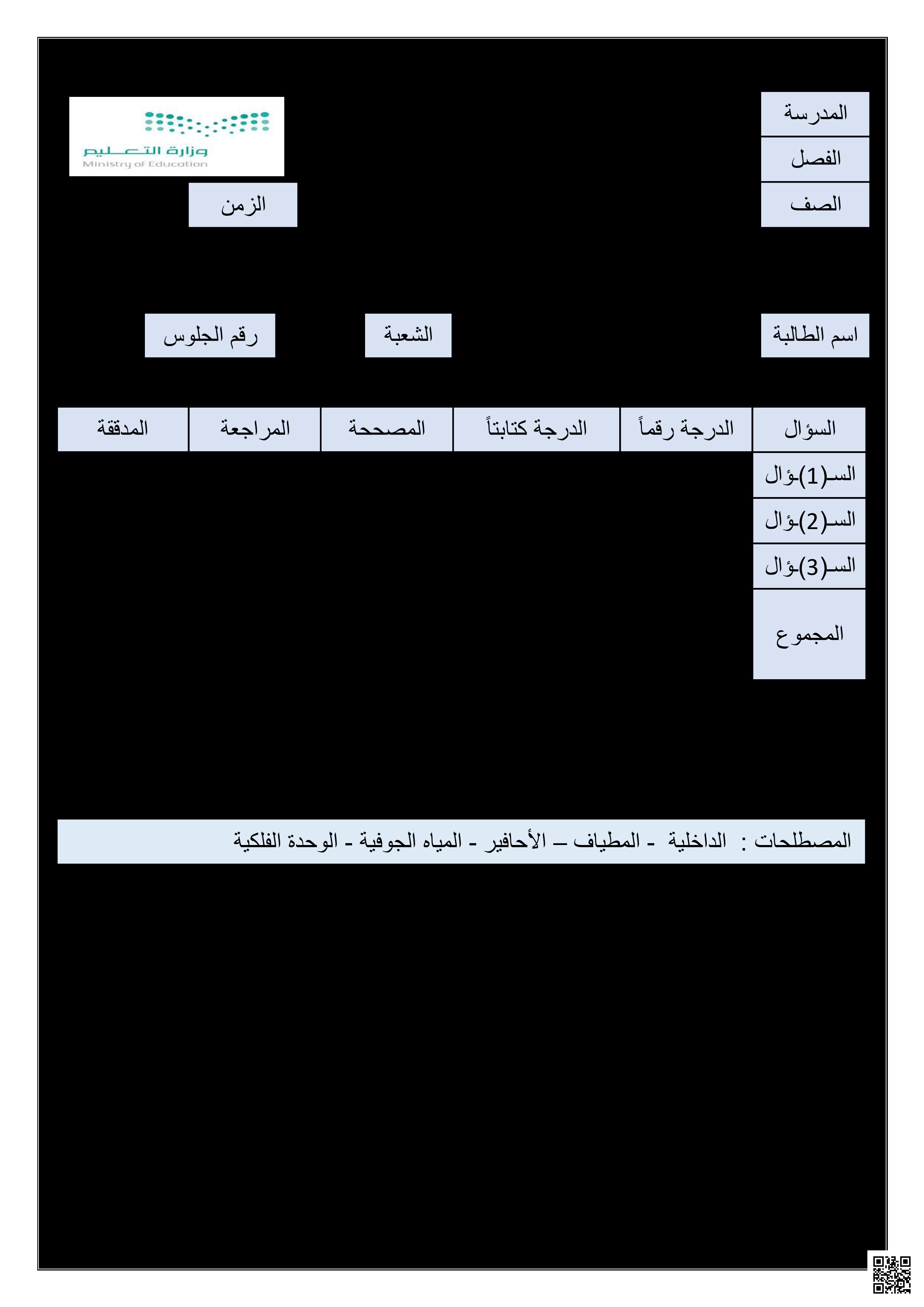 اختبار علم الأرض والفضاء النهائي - علوم - الصف الصف الثالث الثانوي - الفصل الفصل الثالث