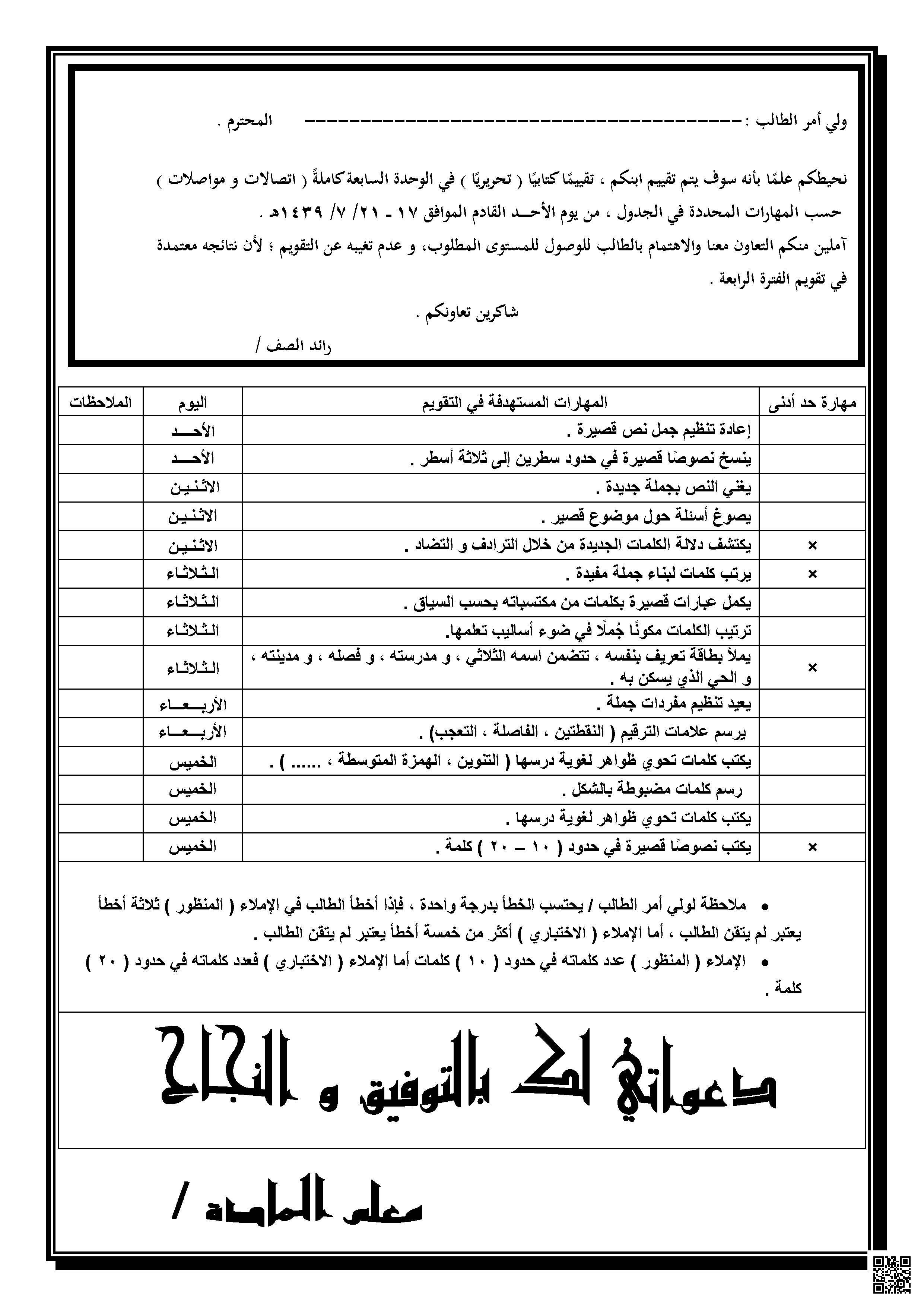 التقييم التجميعي للوحدة السابعة اتصالات ومواصلات 1440ه‍