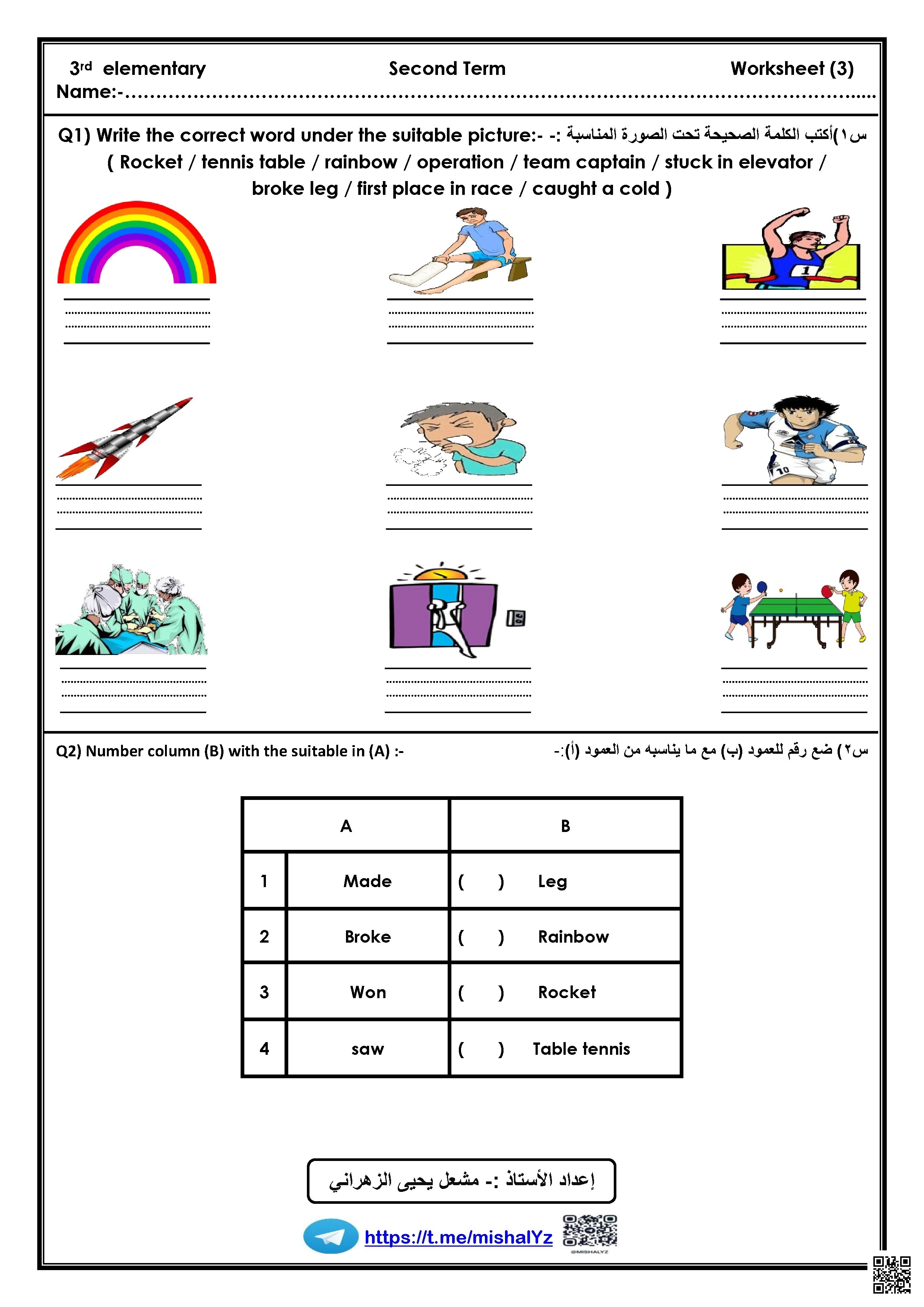 أوراق عمل الوحدة الثانية صعود وهبوط الحياة - لغة انجليزية - الصف الصف الثالث - الفصل الفصل الثاني