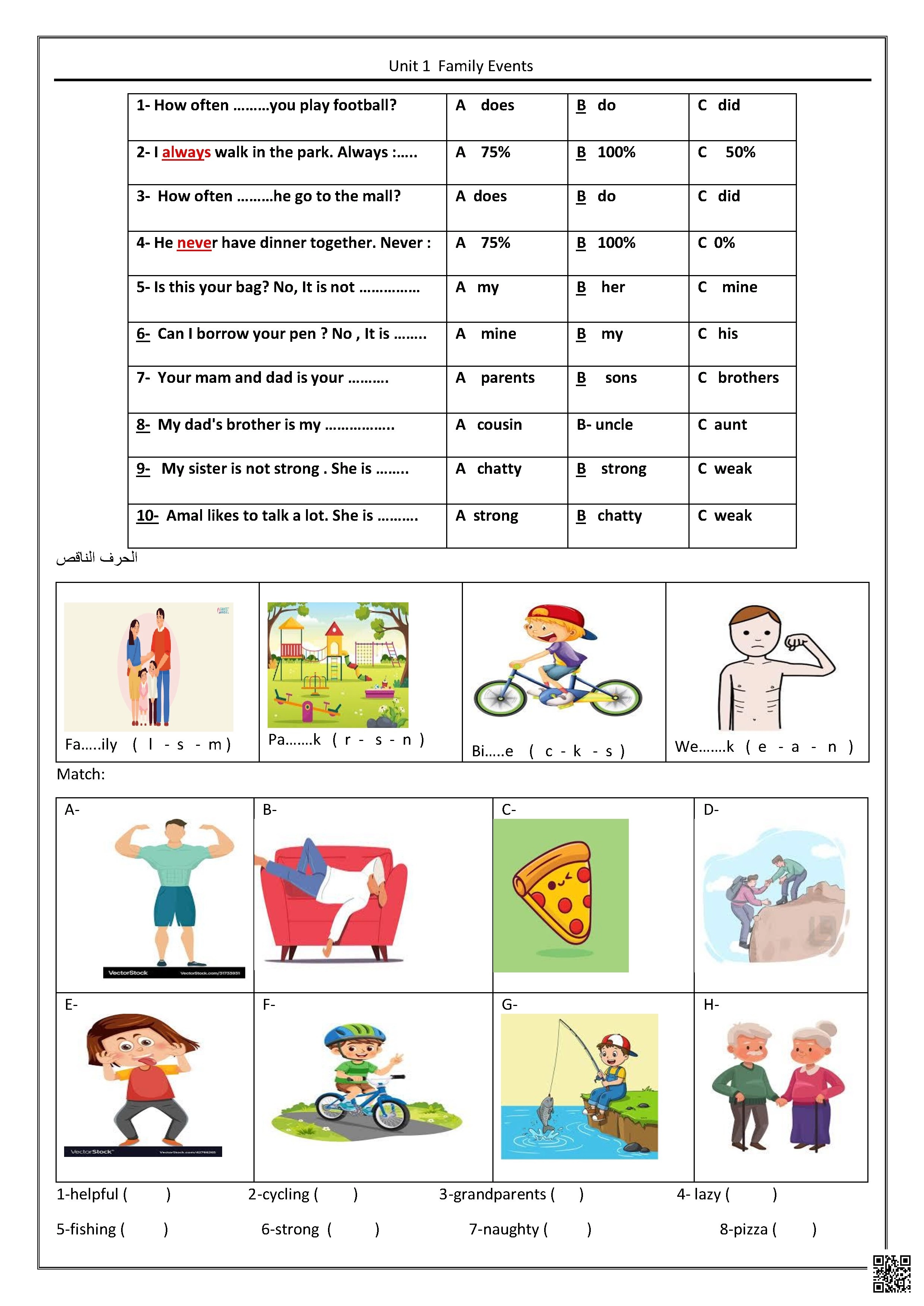 مراجعة شاملة للمنهج 1 - لغة انجليزية - الصف الصف الرابع - الفصل الفصل الأول