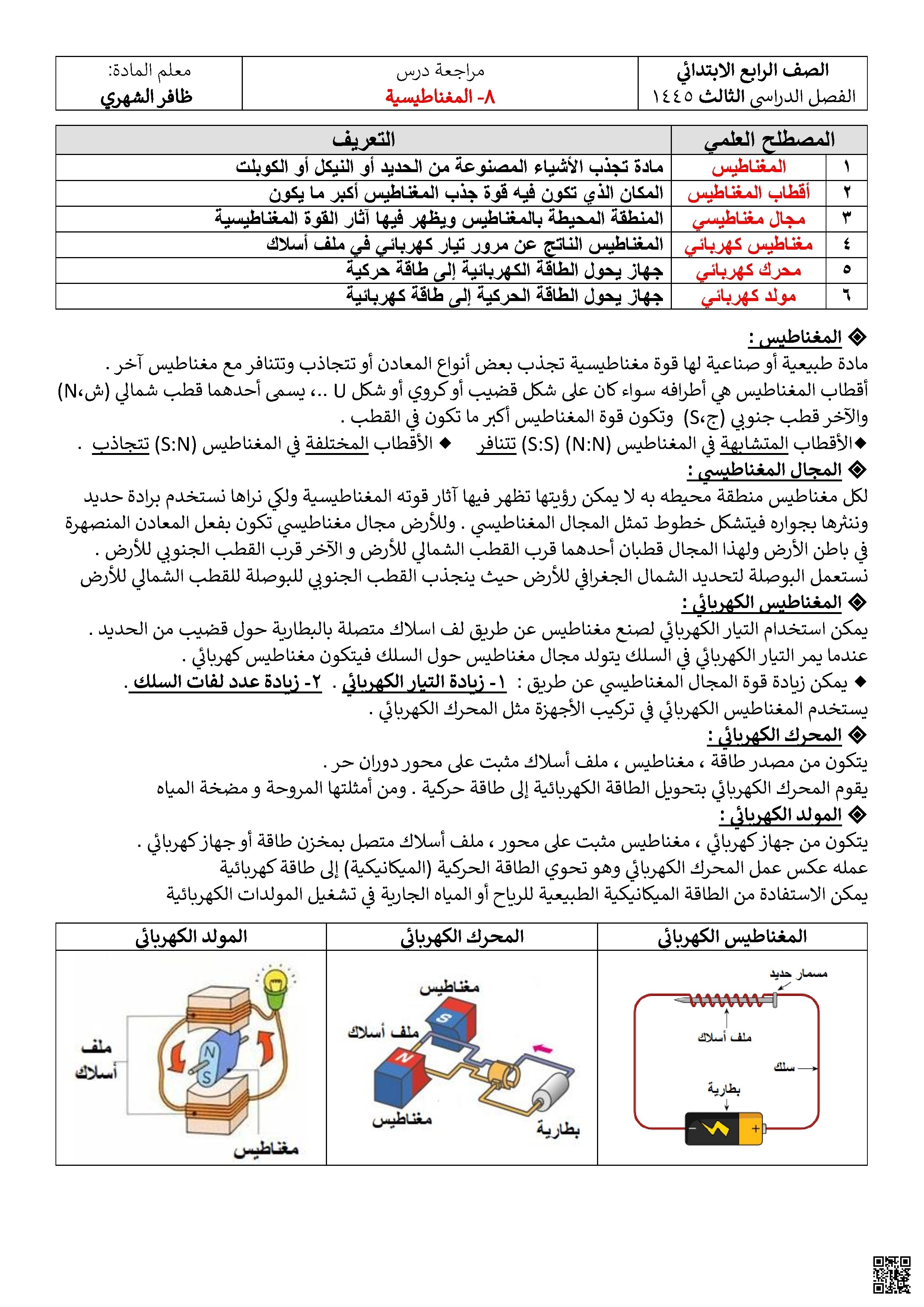 مراجعة درس المغناطيسية وتطبيقاتها من الجذب الأساسي إلى توليد الكهرباء - علوم - الصف الصف الرابع - الفصل الفصل الثاني