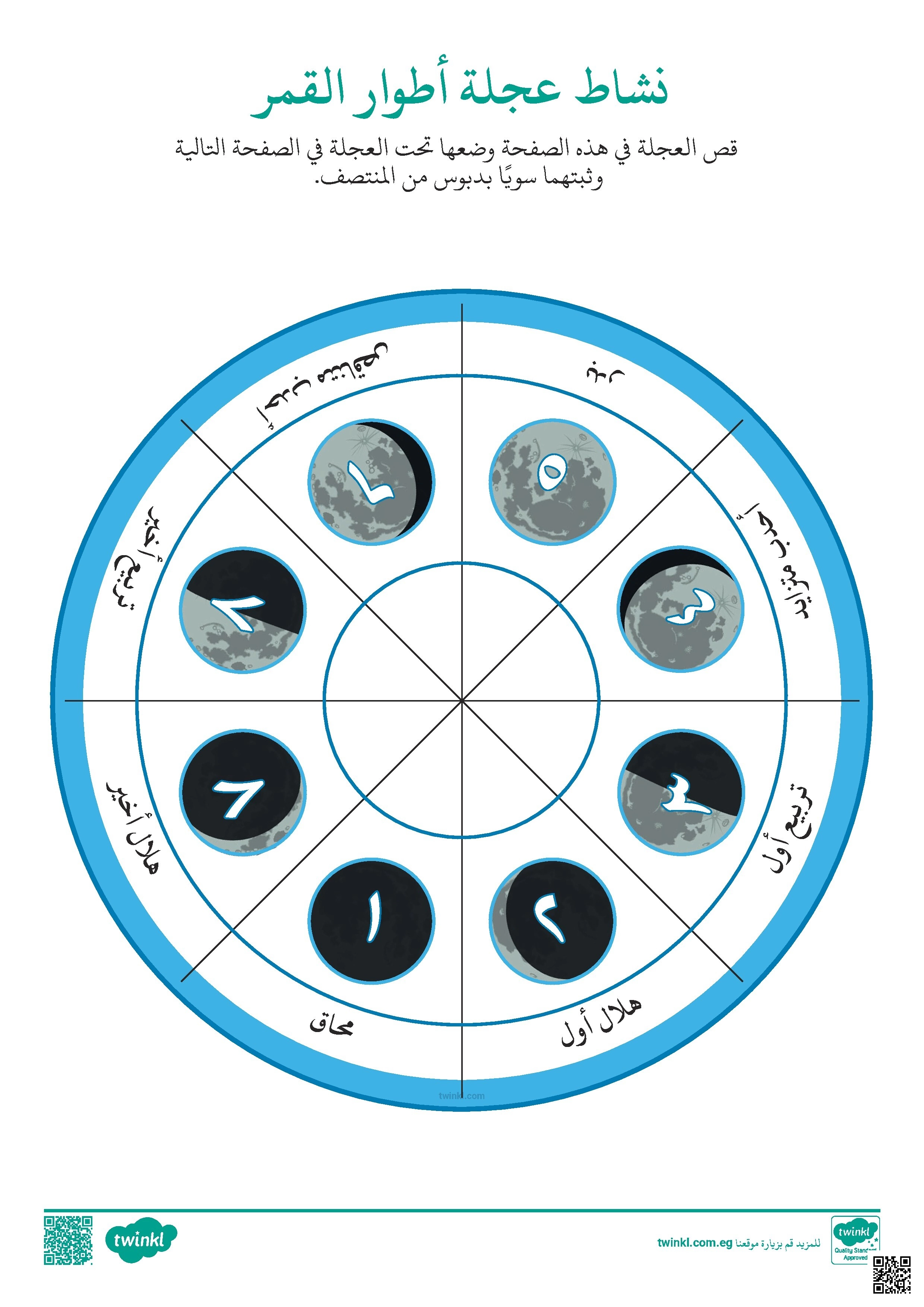 عجلة أطوار القمر التعليمية التفاعلية - علوم - الصف الصف الرابع - الفصل الفصل الثاني