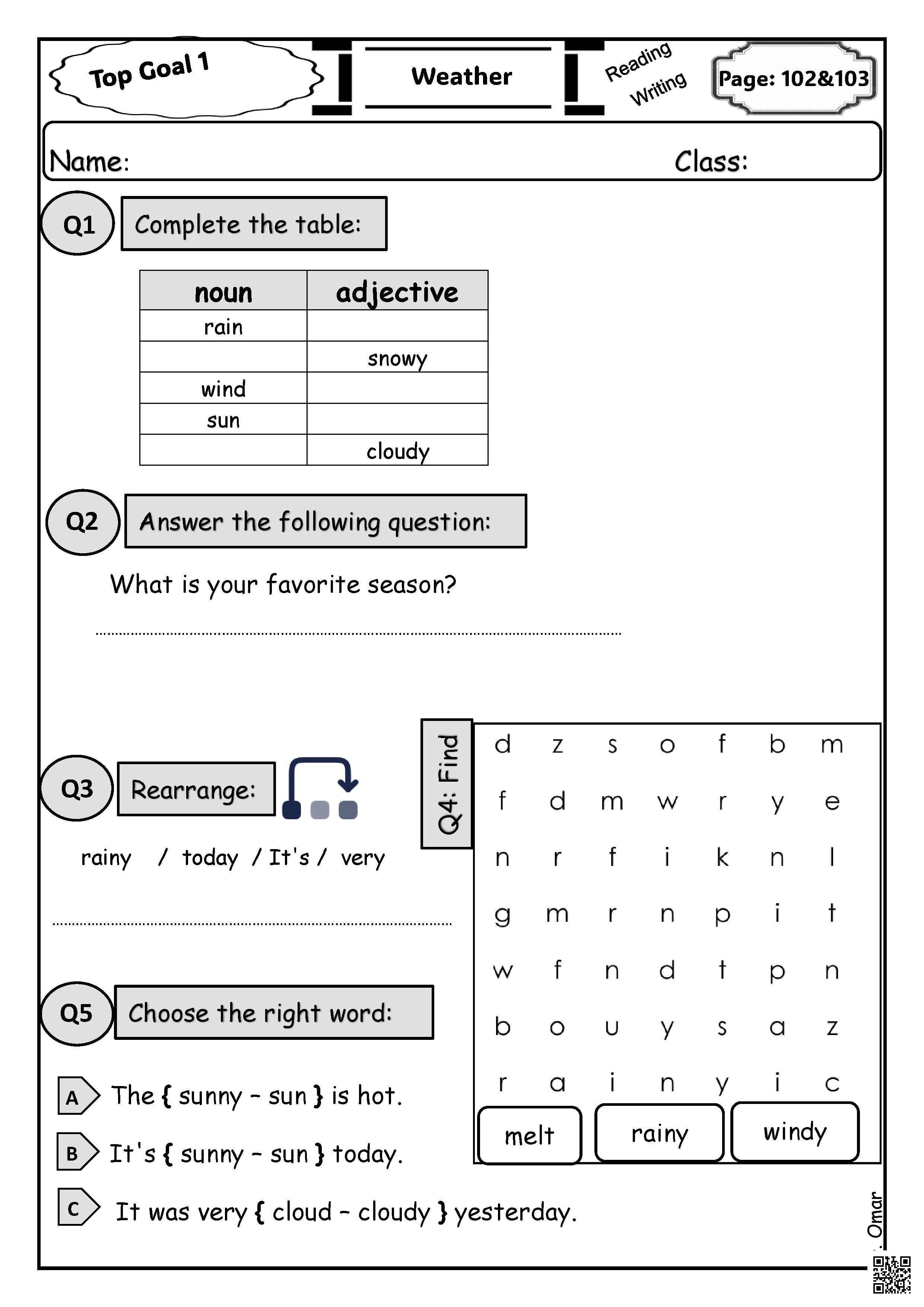 تدريبات تحويل الأسماء إلى صفات في الطقس