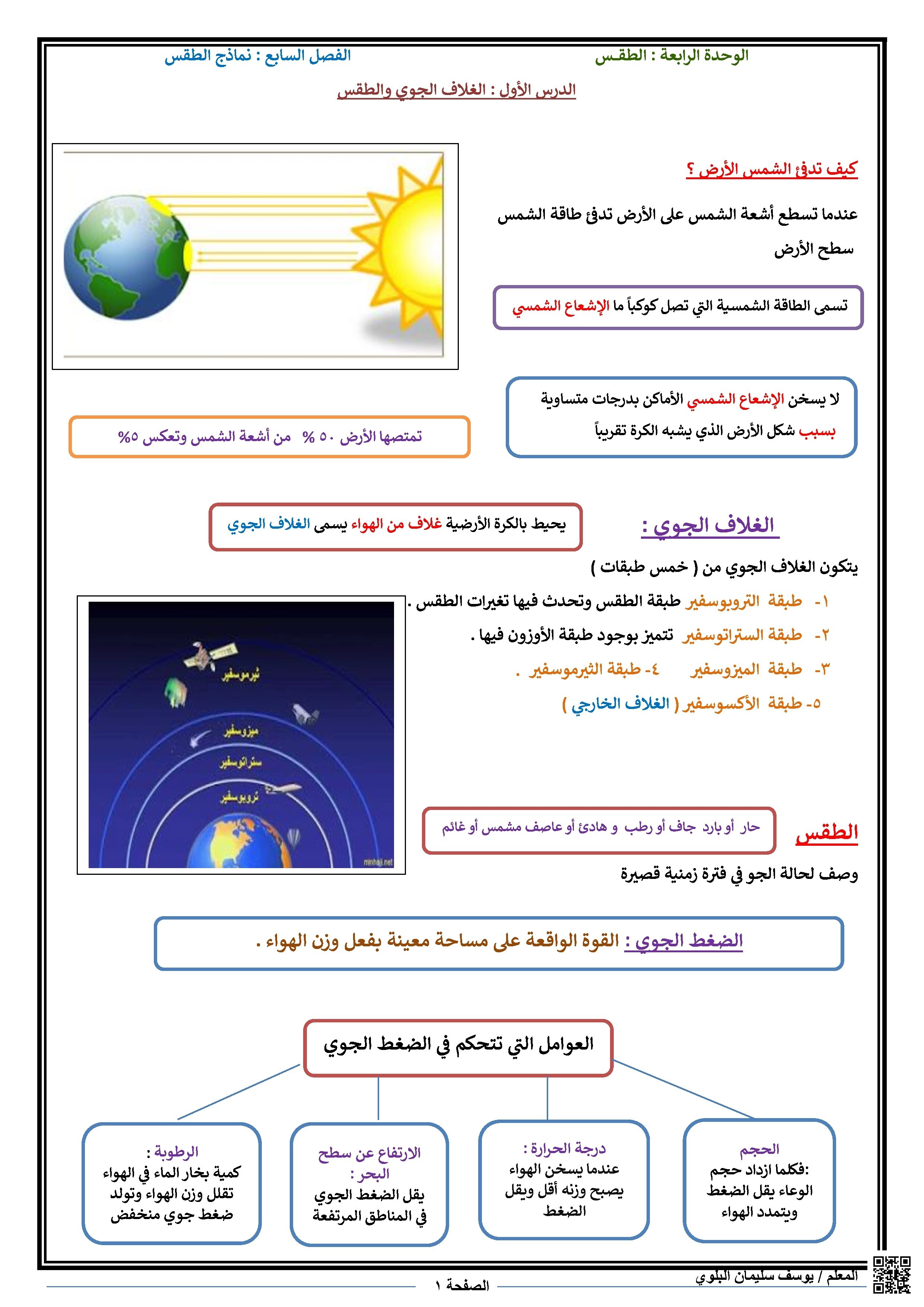 الوحدة الرابعة الدرس الأول الغلاف الجوي وعناصر الطقس فهم أساسيات المناخ والظواهر الجوية - علوم - الصف الصف الخامس - الفصل الفصل الثاني