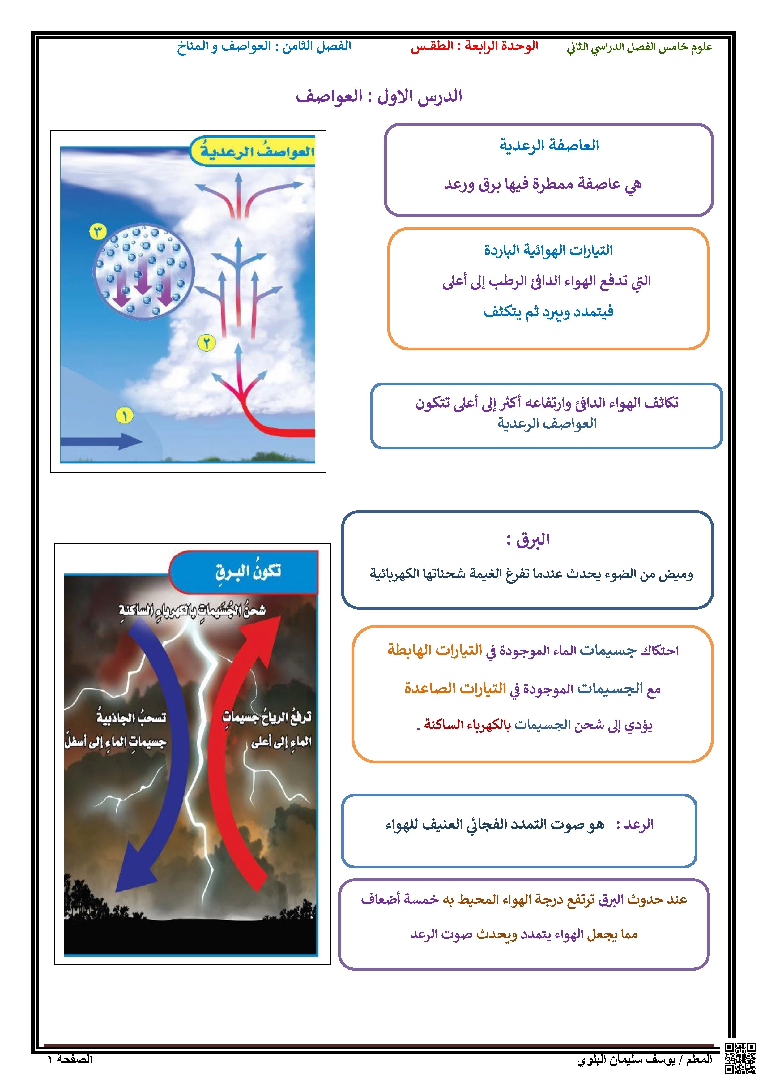 الوحدة الرابعة الطقس درس العواصف أنواعها من الرعدية إلى الإعصارية وأساليب رصدها - علوم - الصف الصف الخامس - الفصل الفصل الثاني