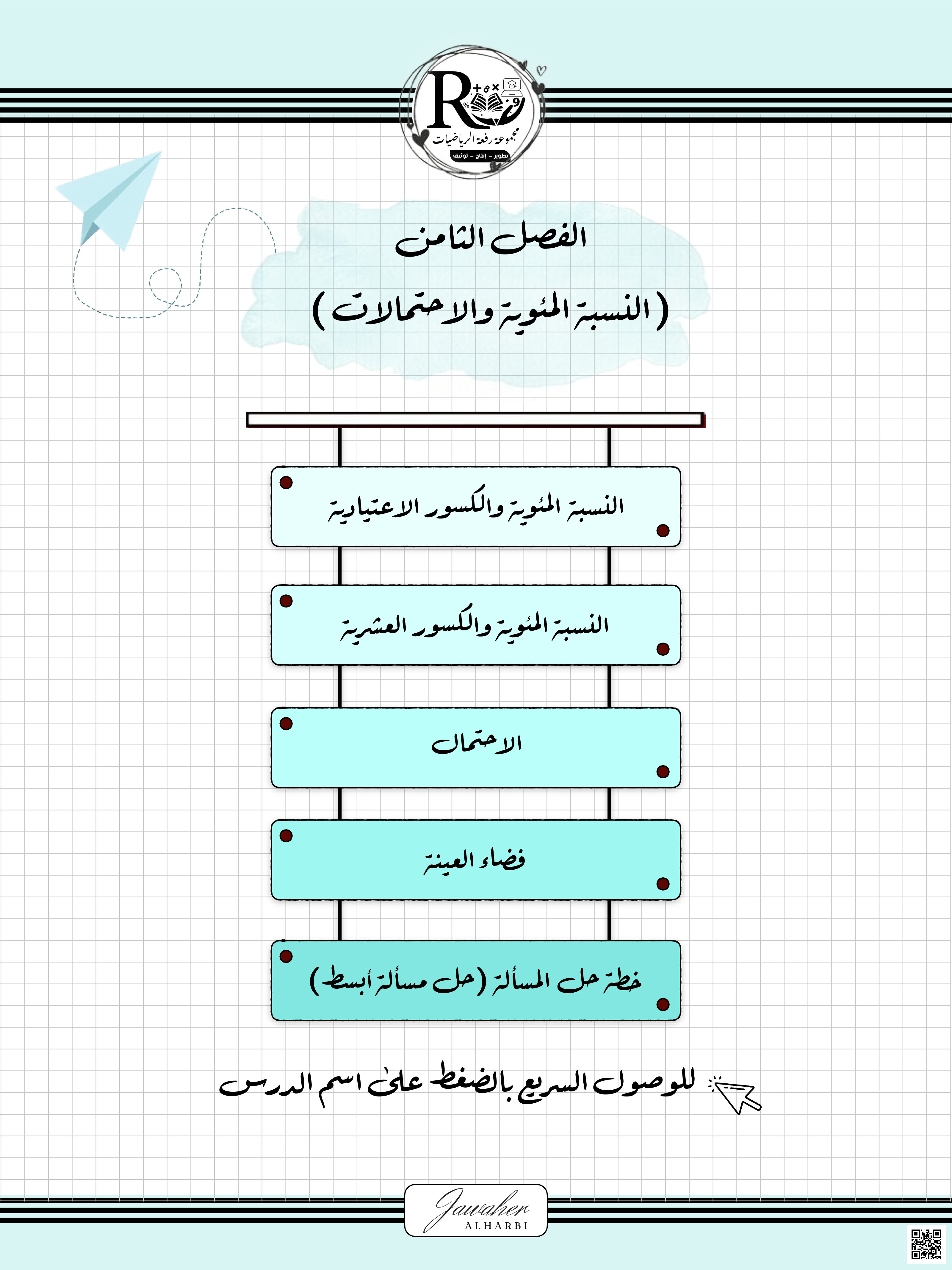 شرح وتبسيط الفصل الثامن النسبة المئوية و الاحتمالات - رياضيات - الصف الصف السادس - الفصل الفصل الثالث
