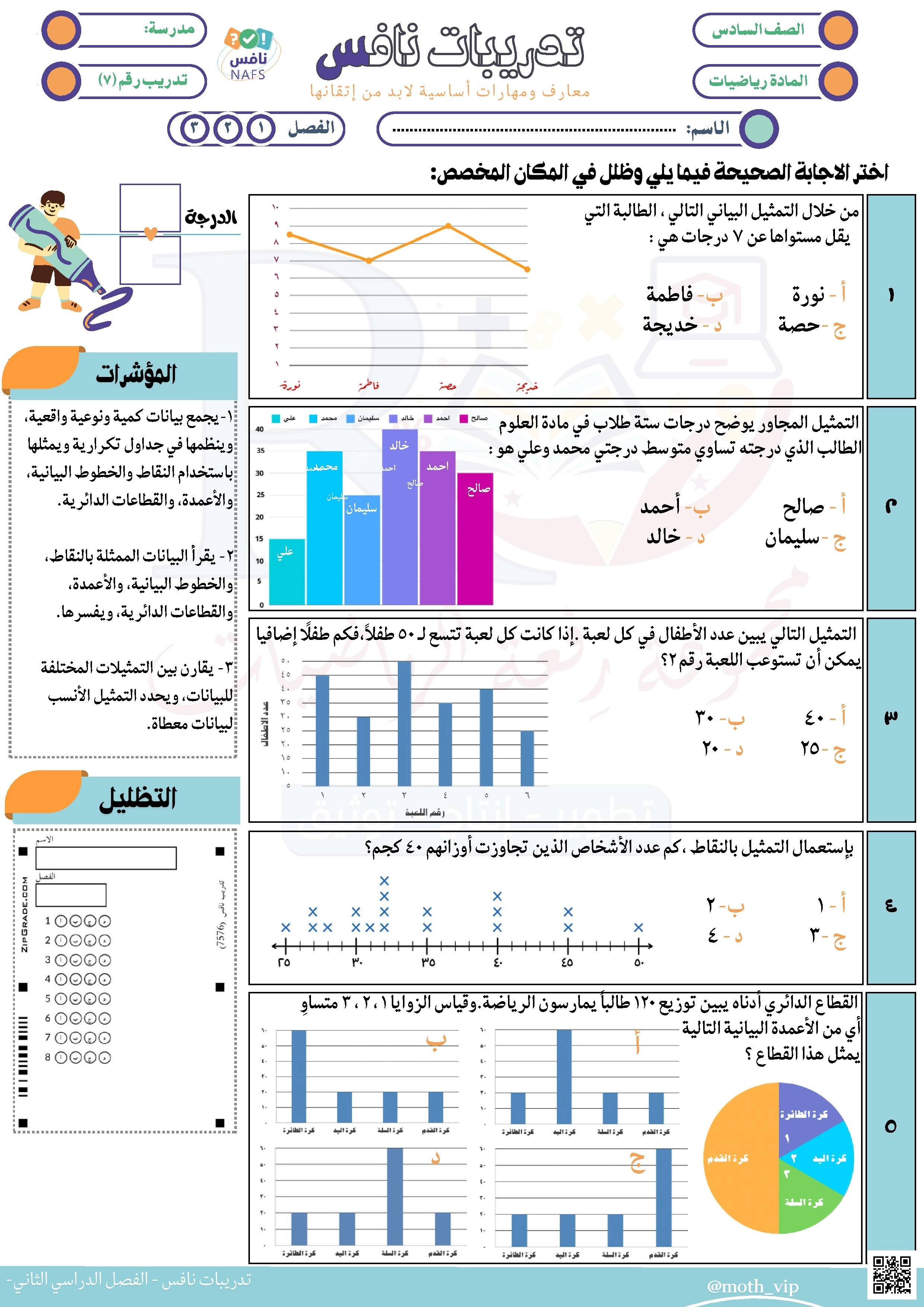 نافس تدريبات نافس 7 غير محلول - رياضيات - الصف الصف السادس - الفصل الفصل الثاني