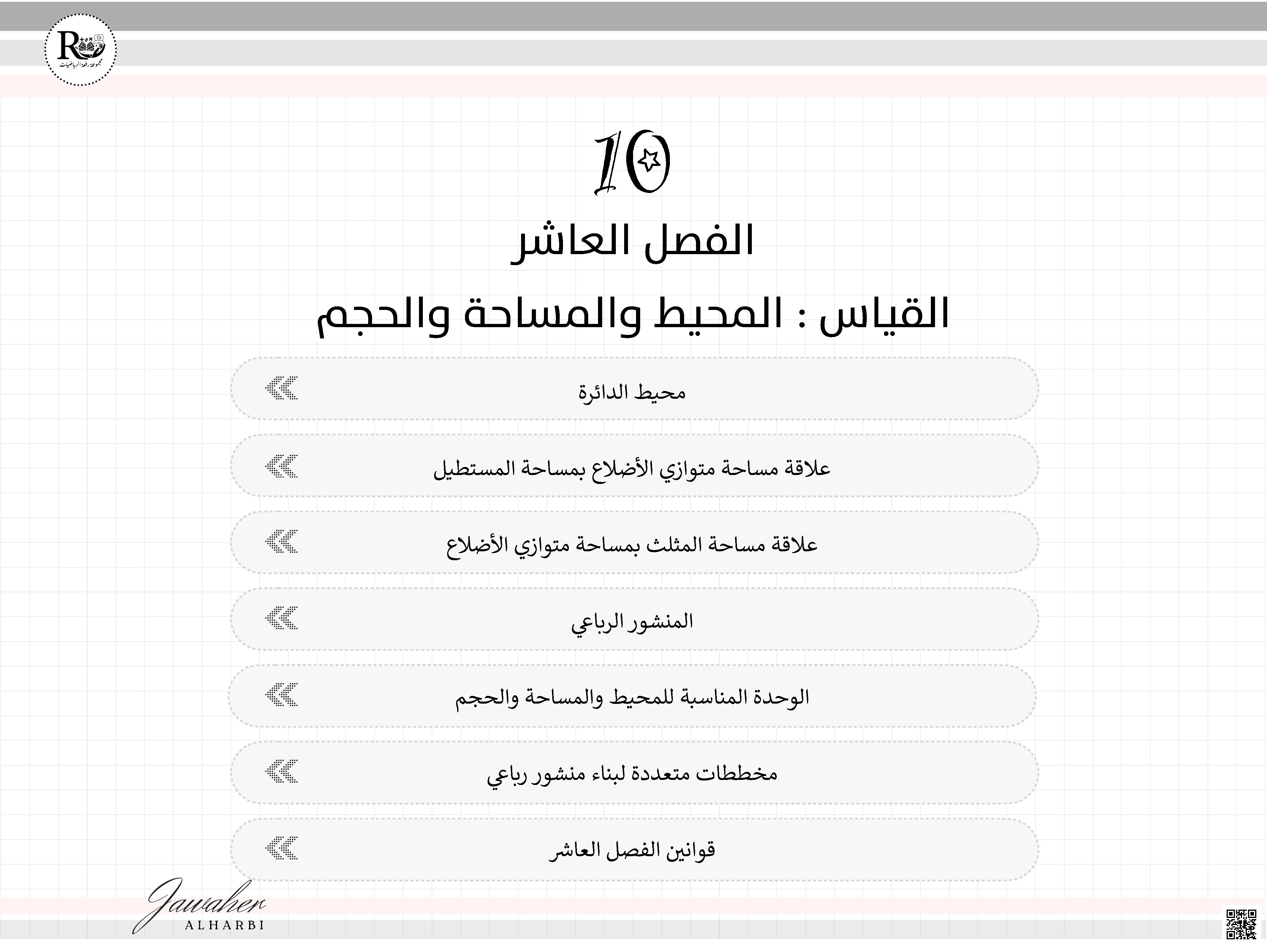 خرائط مفاهيم القياس المحيط والمساحة والحجم