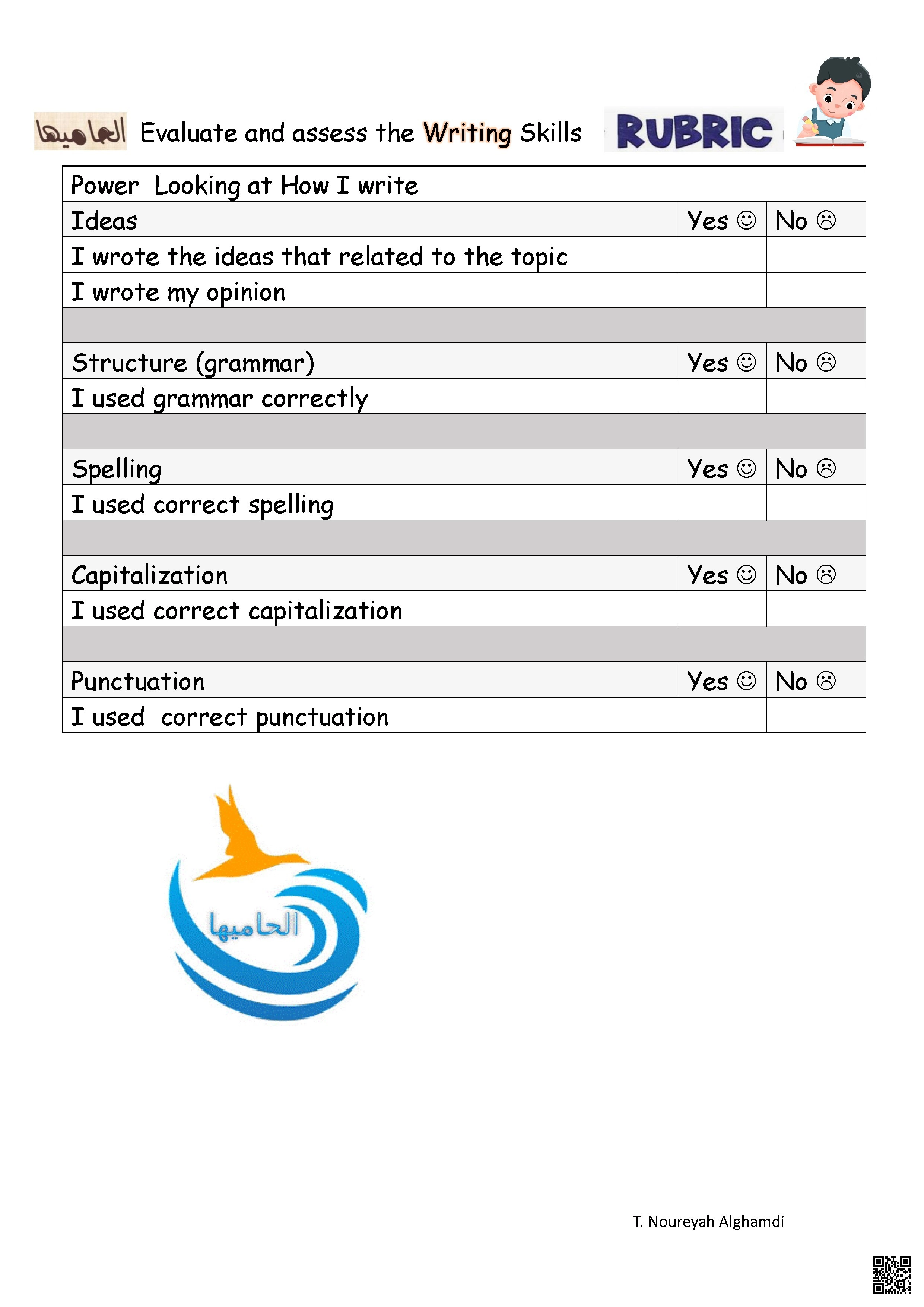 ورقة عمل الدرس6 الوحدة 9 أداة تقييم ذاتي لكتابة الطالب حول وظيفة الأحلام Worksheet - لغة انجليزية - الصف الصف الأول المتوسط - الفصل الفصل الثاني