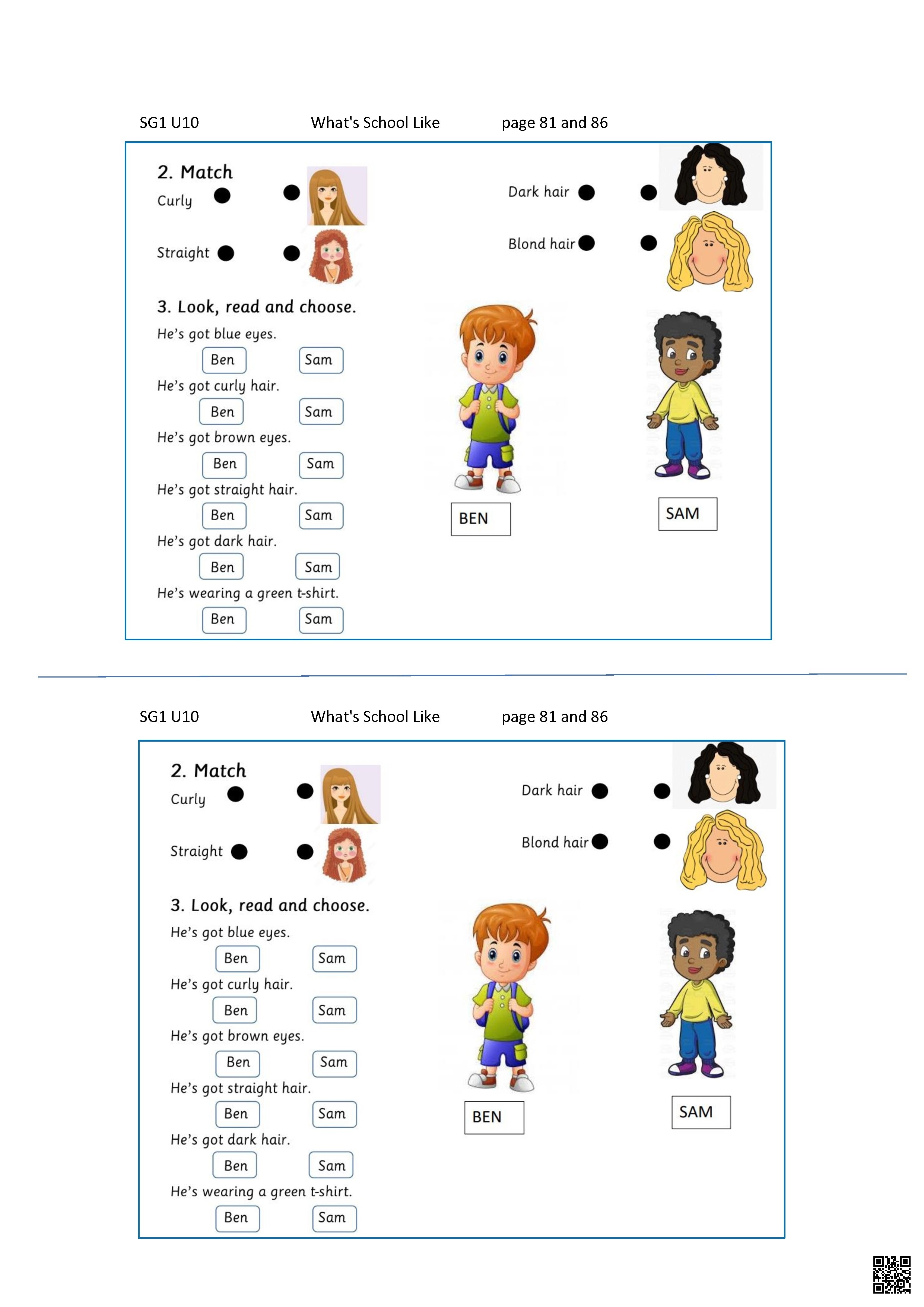 الدرس6 الوحدة10 تمارين تطبيقية لوصف المظهر الخارجي للأشخاص Worksheet - لغة انجليزية - الصف الصف الأول المتوسط - الفصل الفصل الثاني