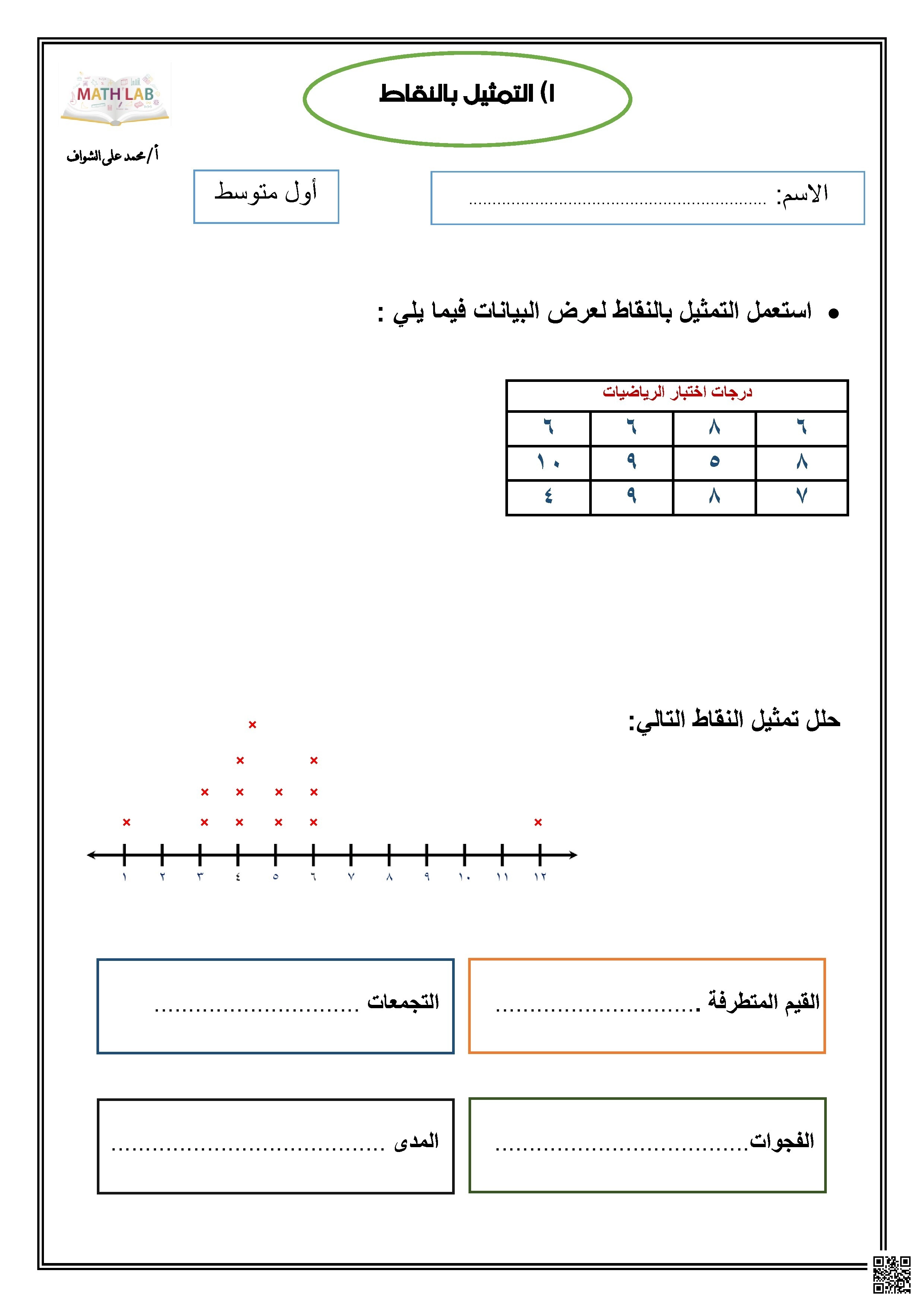 ورقة عمل دوري 1 تحليل البيانات والإحصاء - رياضيات - الصف الصف الأول المتوسط - الفصل الفصل الثاني