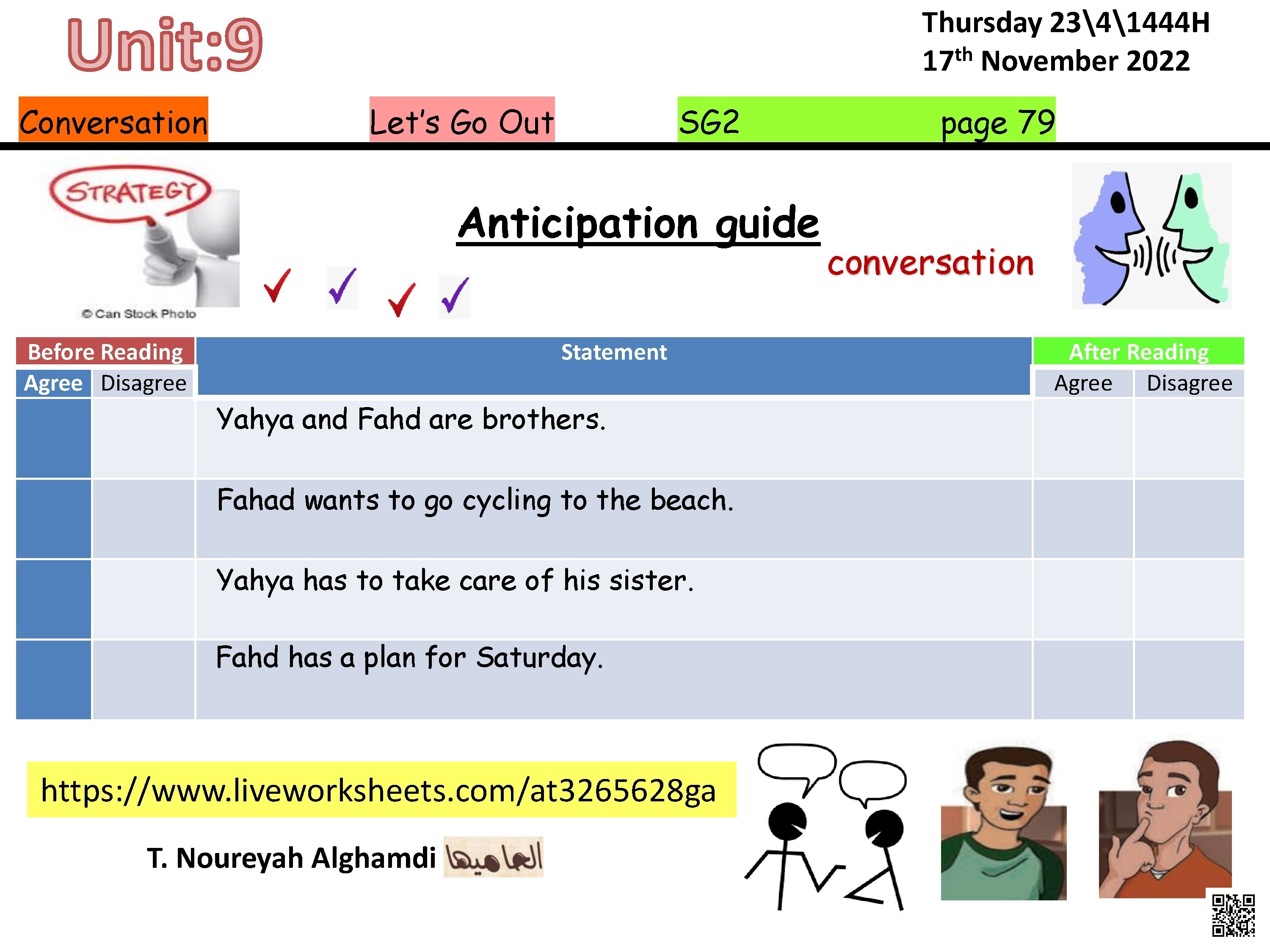 الدرس4 الوحدة9 ورقة عمل أنشطة تفاعلية لاختبار فهم الطلاب للحوار والنطق Worksheet - لغة انجليزية - الصف الصف الثاني المتوسط - الفصل الفصل الثاني