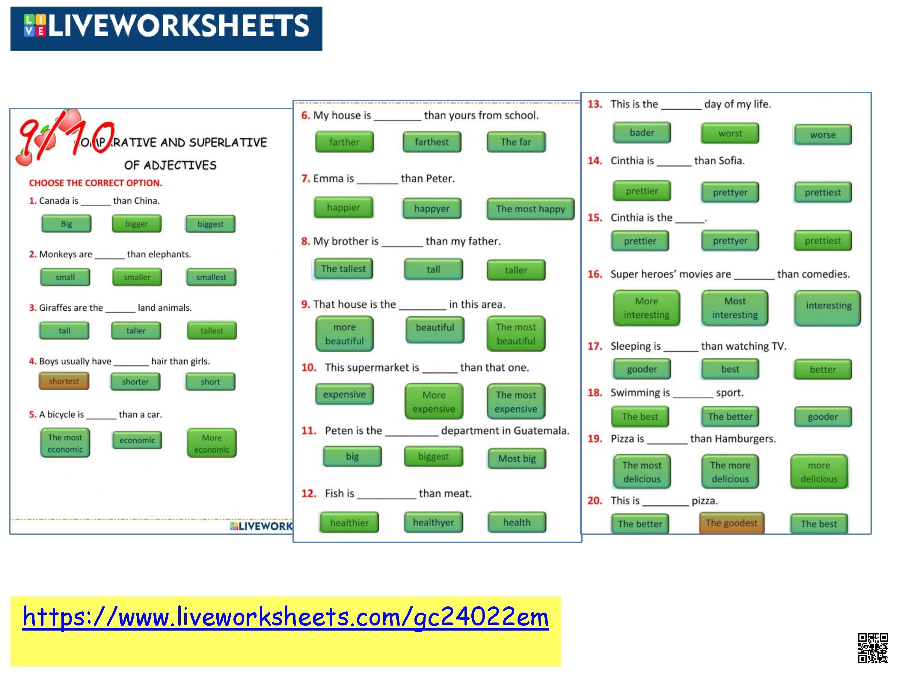 الدرس2 الوحدة11 ورقة عمل تفاعلية لقواعد المقارنة - لغة انجليزية - الصف الصف الثاني المتوسط - الفصل الفصل الثاني