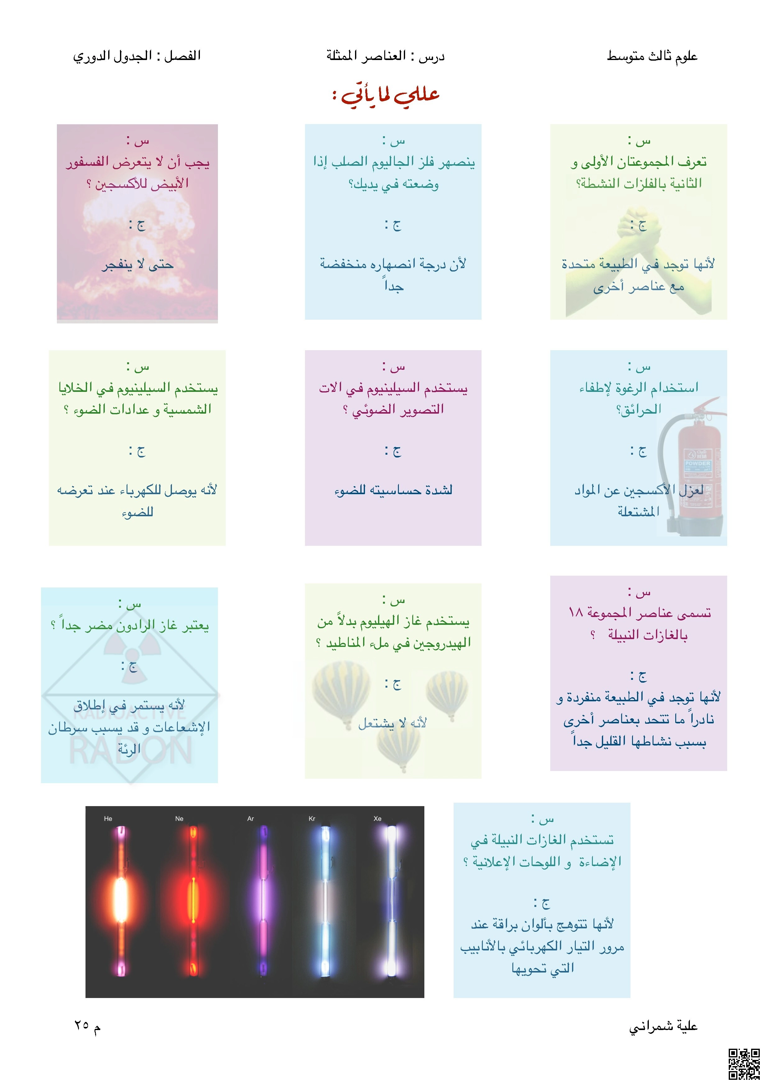 تعاليل العناصر الممثلة الجدول الدوري - علوم - الصف الصف الثالث المتوسط - الفصل الفصل الأول